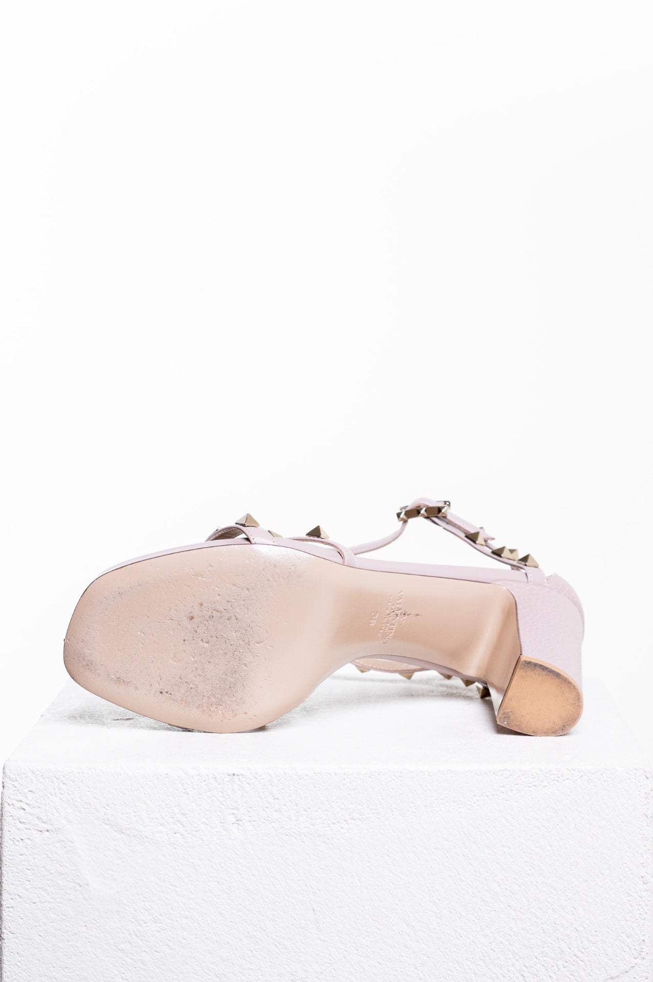 Nude Rockstud Block Heel Sandals