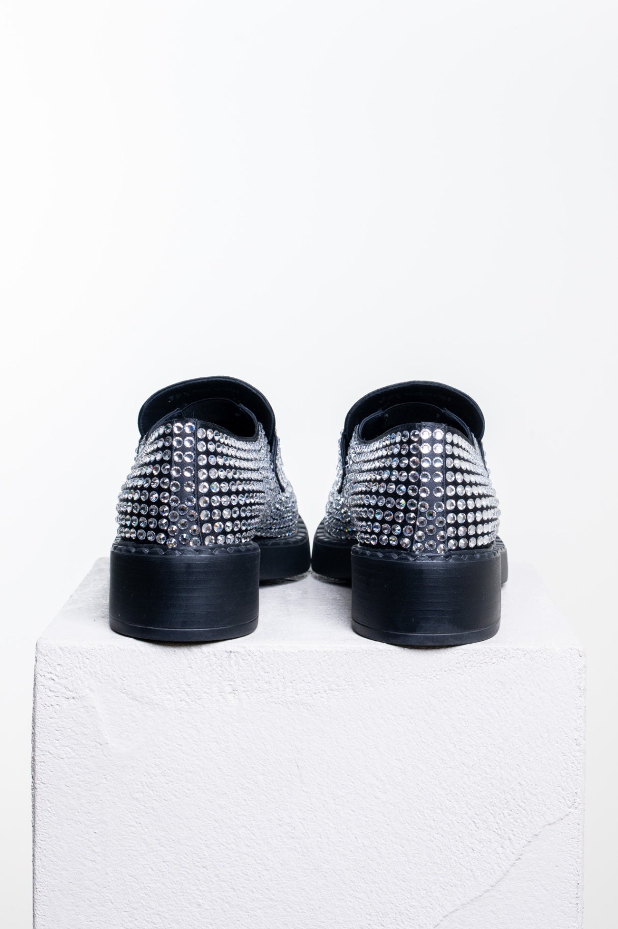 Silver/Black Crystal Embellished Loafers