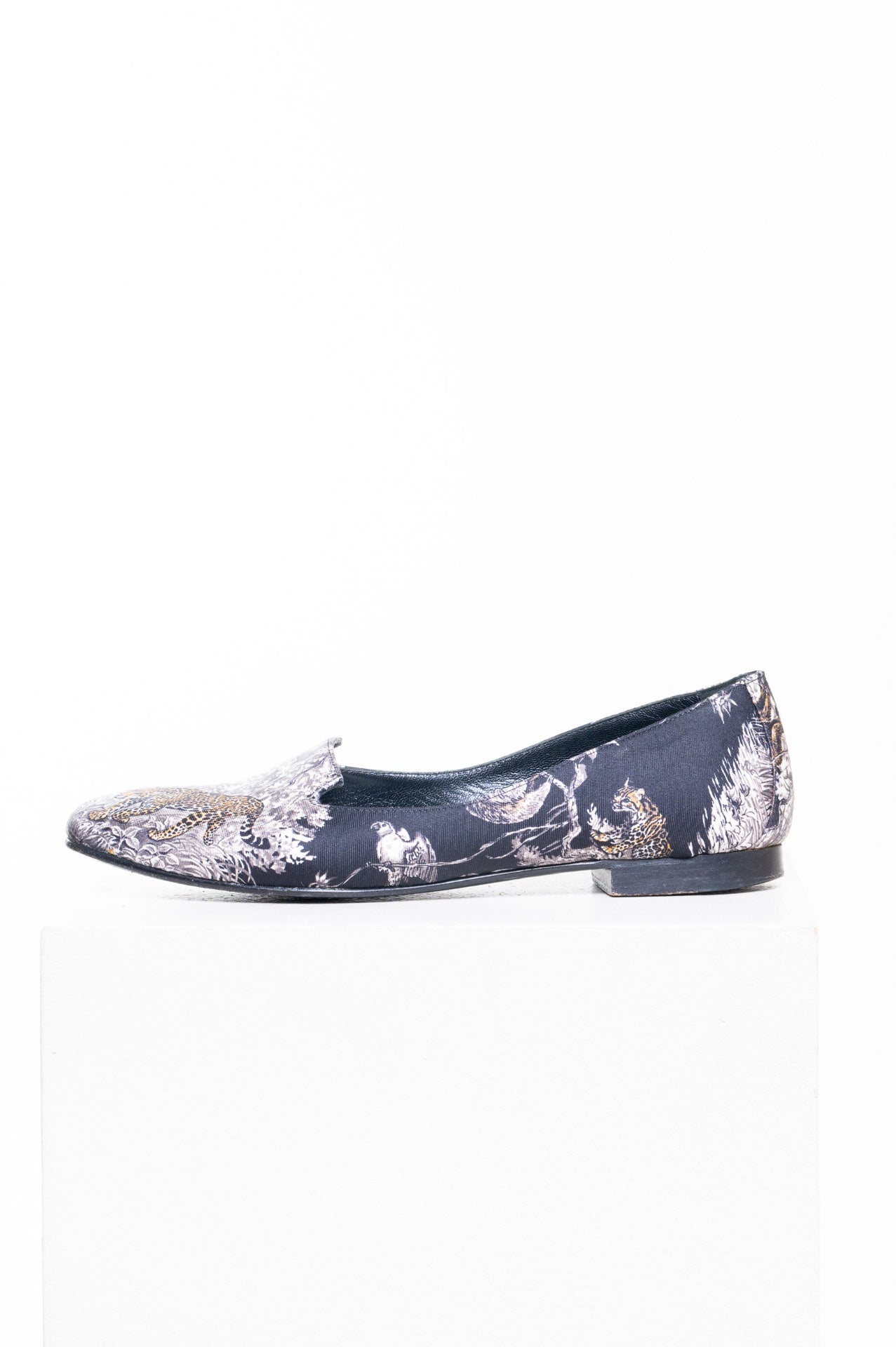 Black Printed Silk Equateur Tattoo Flats Ballet Loafer