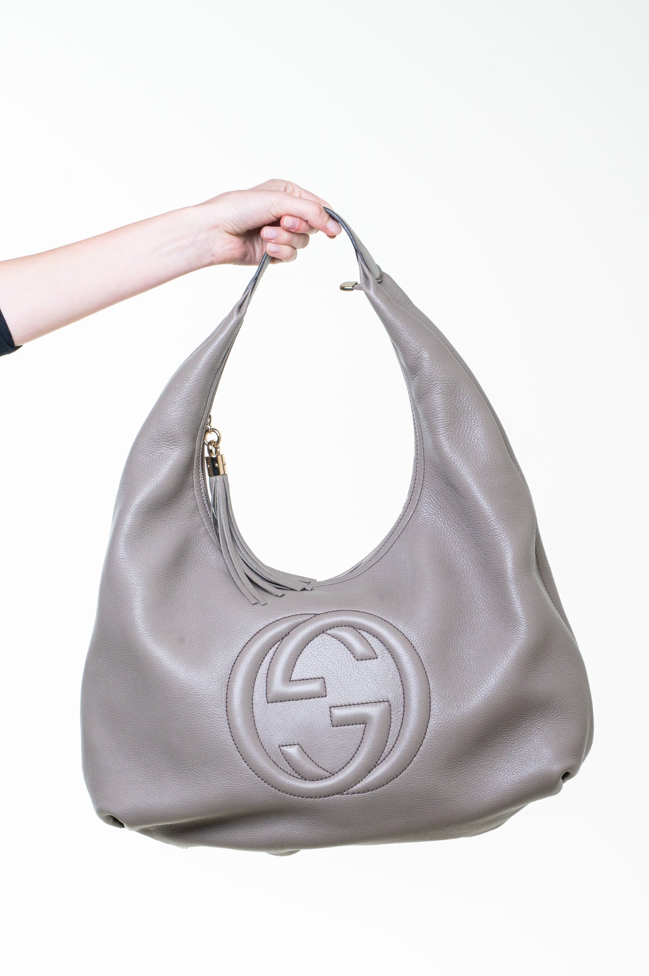 Taupe Large Leather Soho Hobo Tote Bag