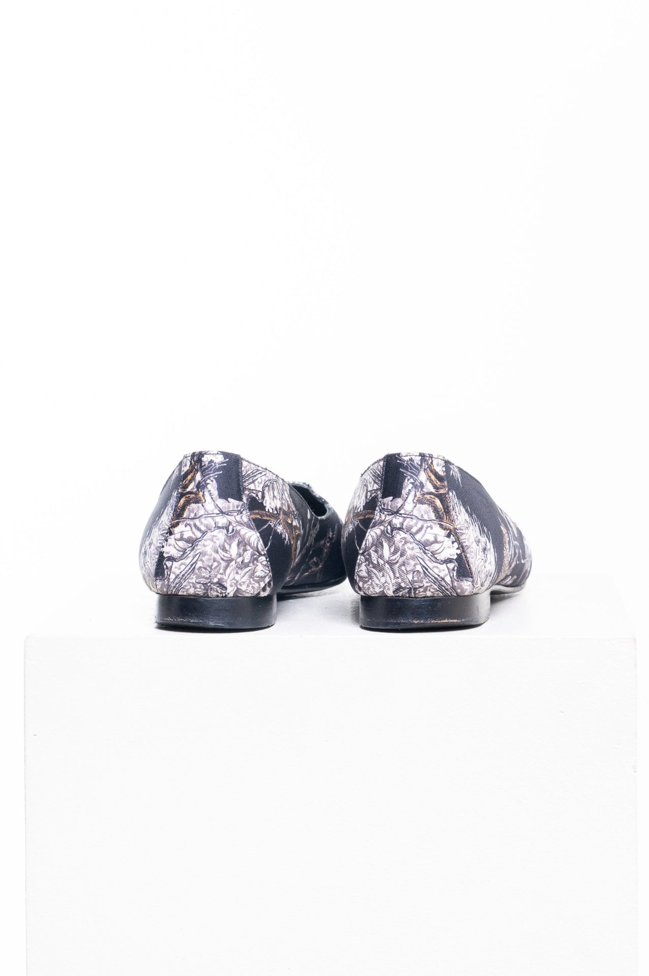 Black Printed Silk Equateur Tattoo Flats Ballet Loafer
