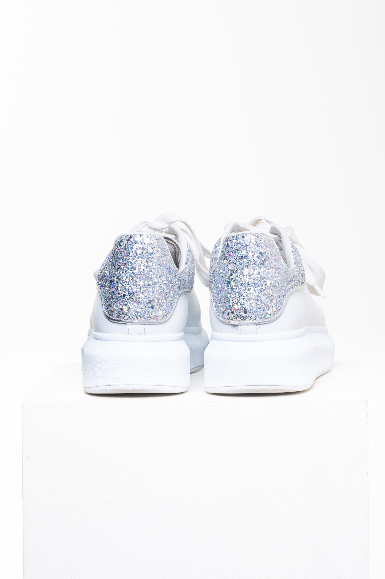 White Chunky Glitter Heel Sneaker