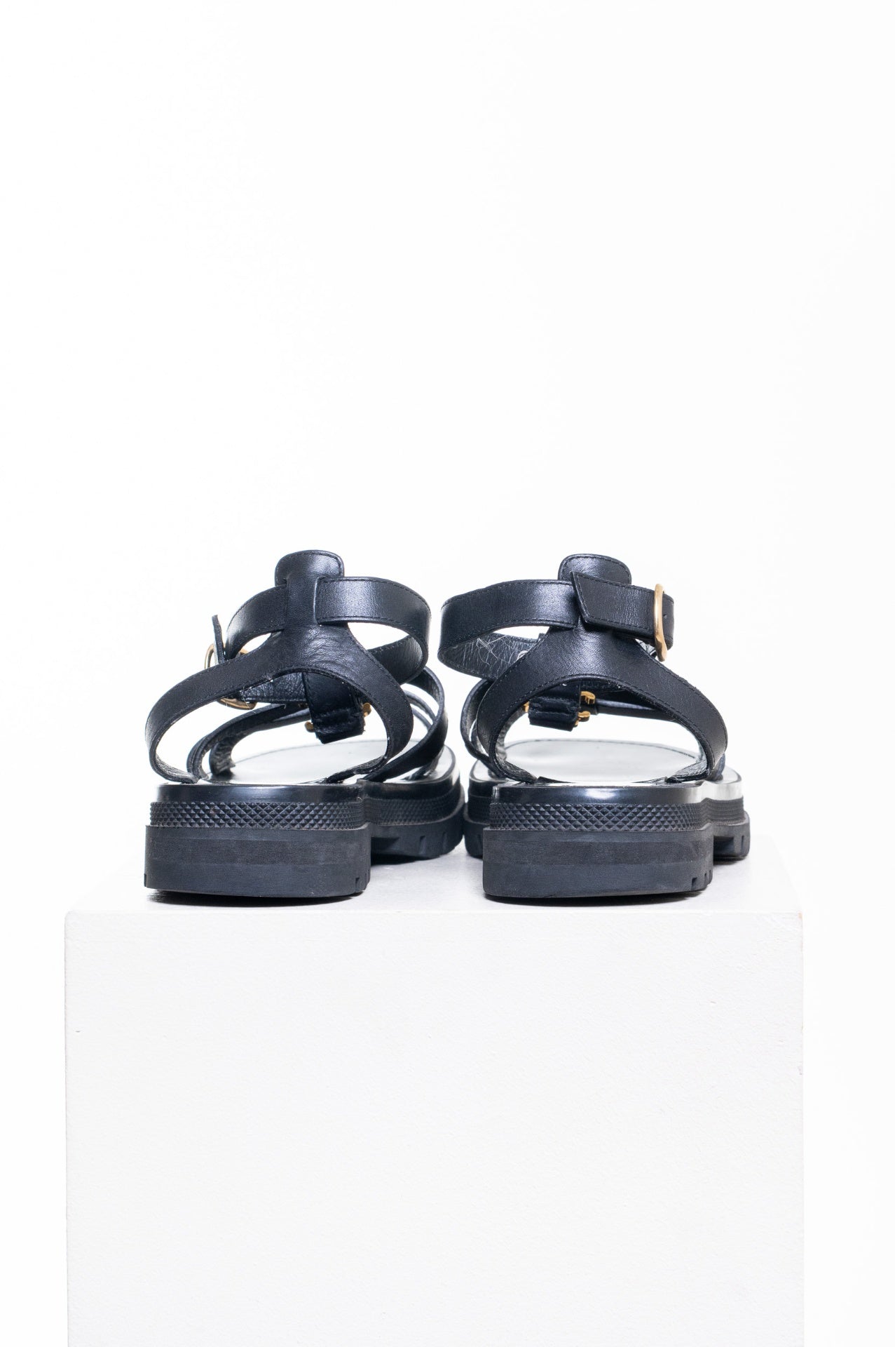 Black Leather Clea Triomphe Strappy Gladiator Sandals