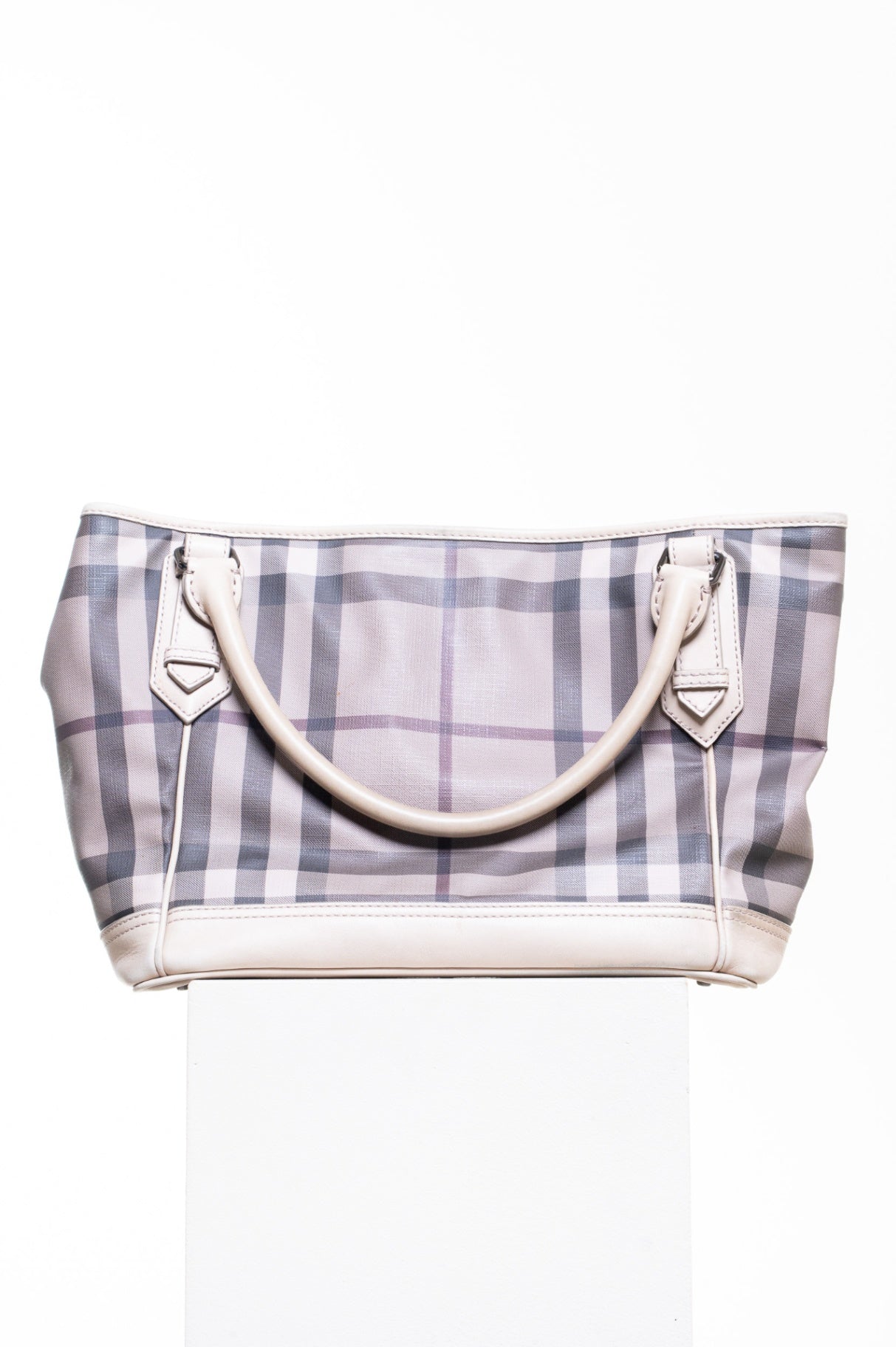 Beige Smoke Check Canvas Tote