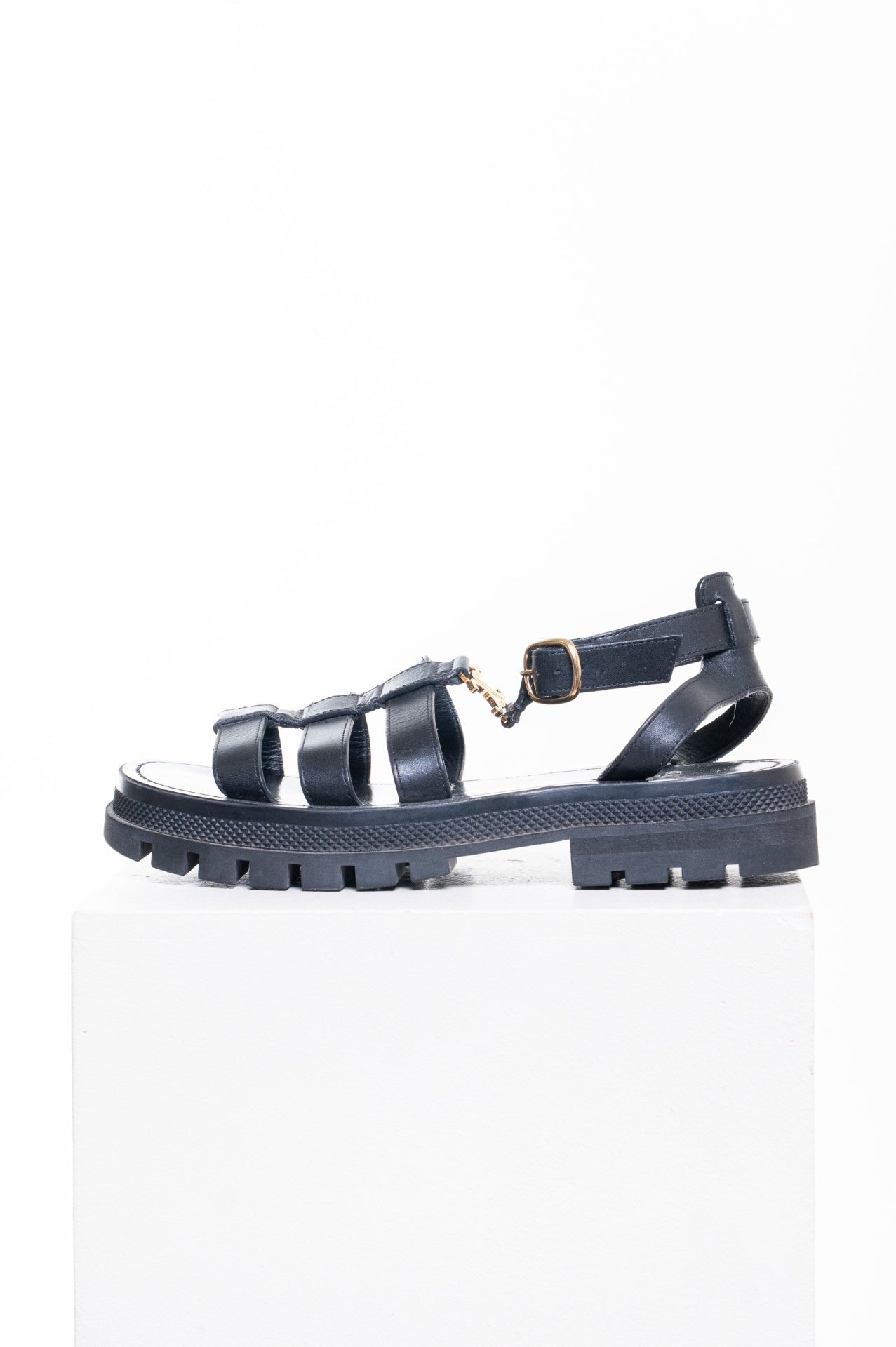 Black Leather Clea Triomphe Strappy Gladiator Sandals