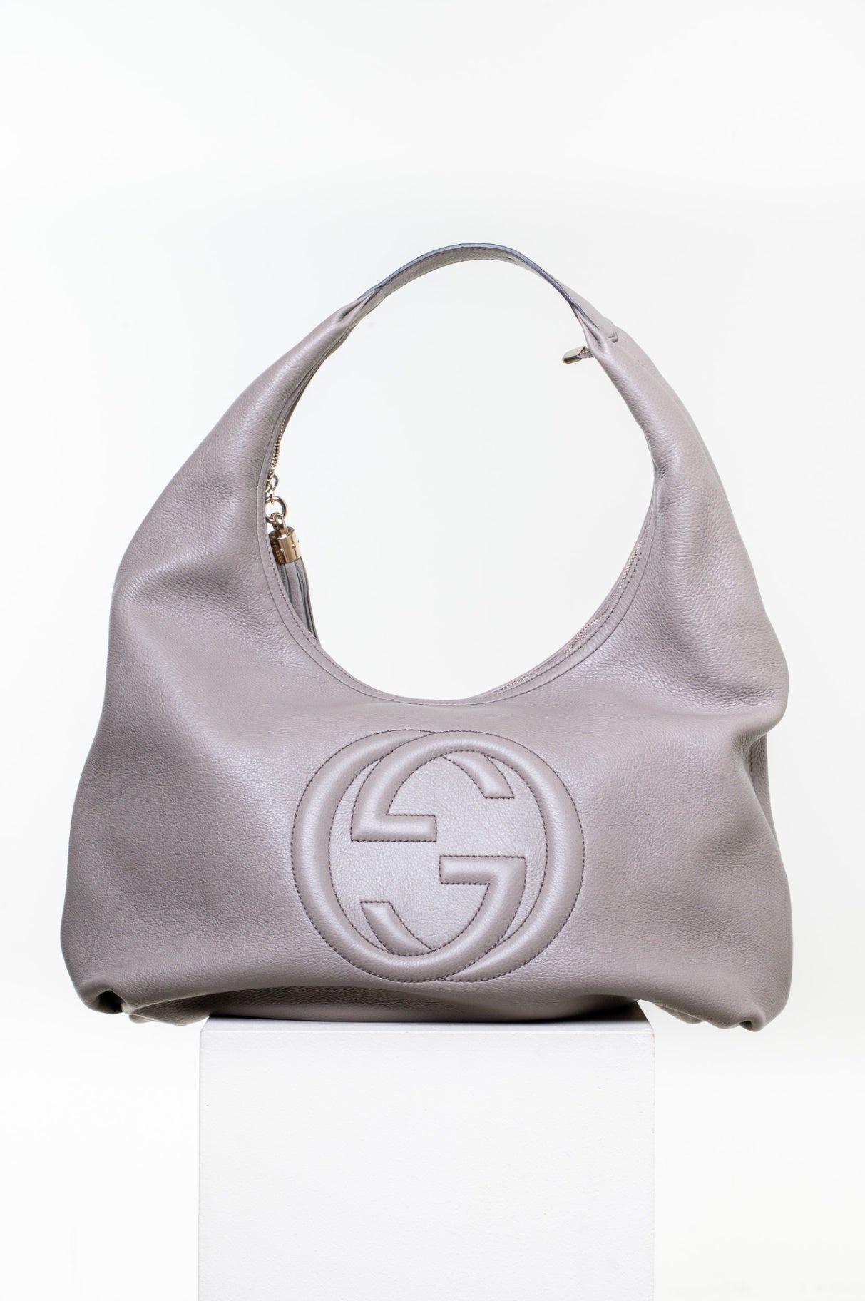 Taupe Large Leather Soho Hobo Tote Bag