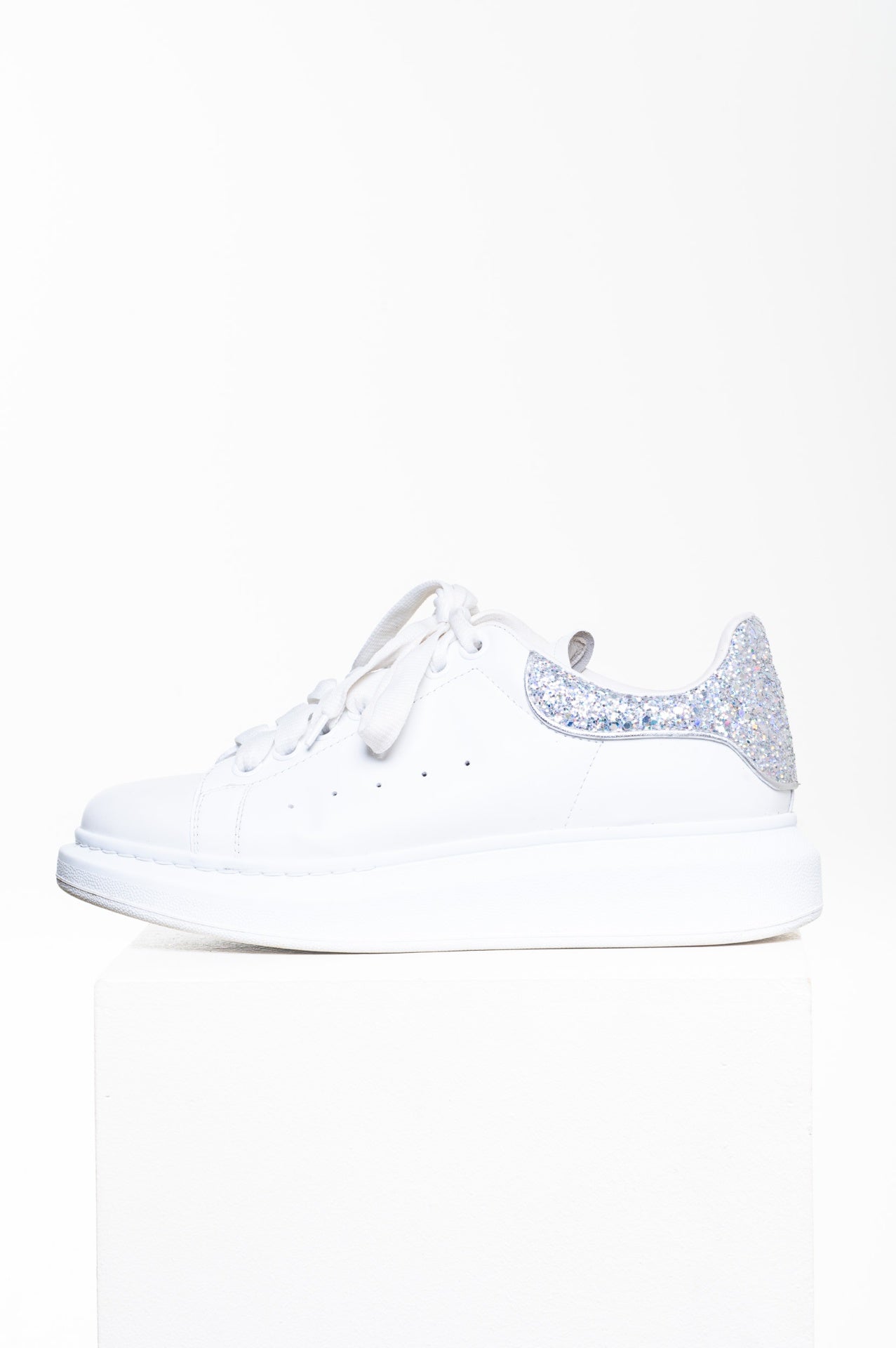 White Chunky Glitter Heel Sneaker