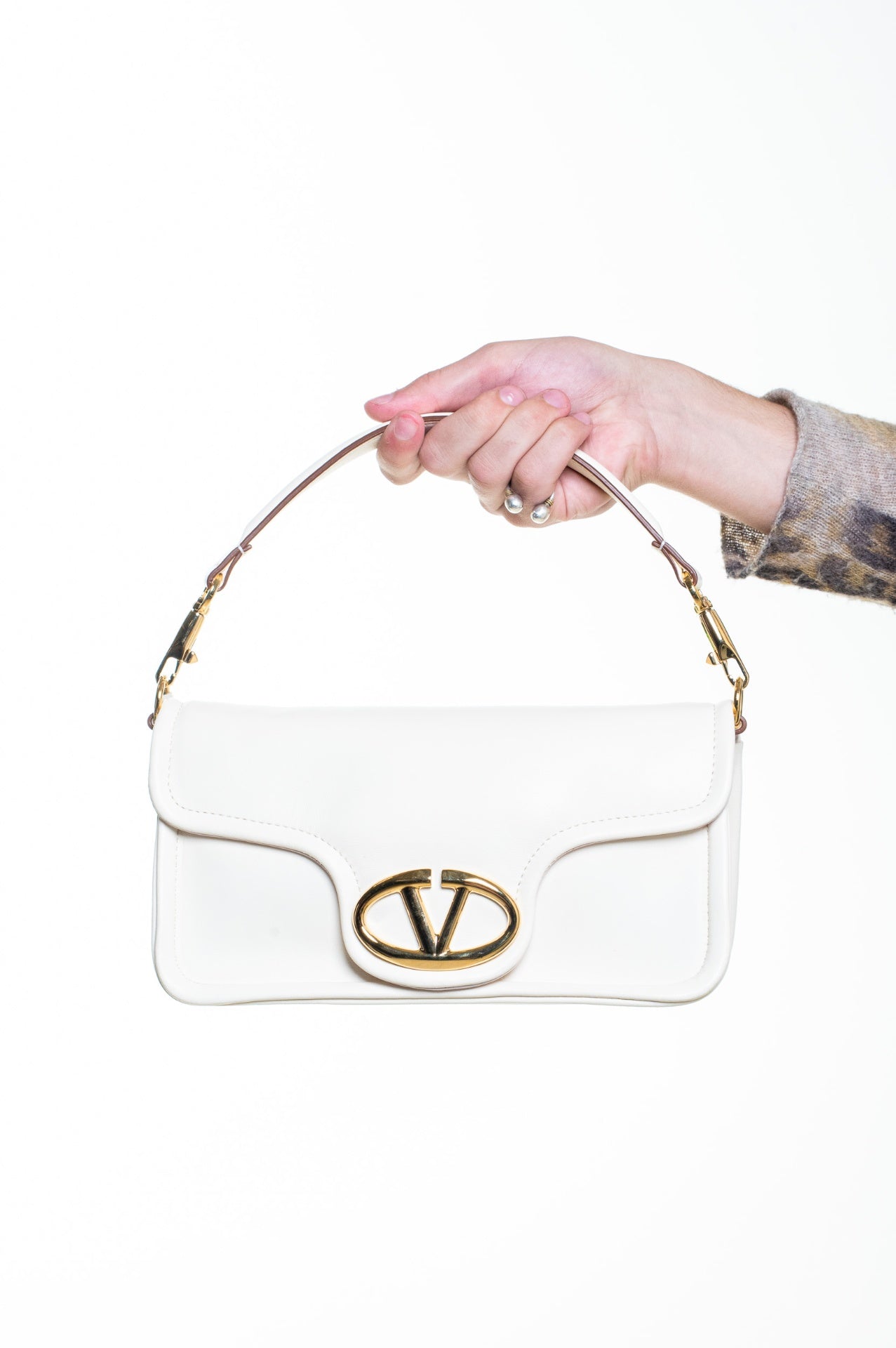 Ivory VLOGO 1960 Leather Shoulder Bag