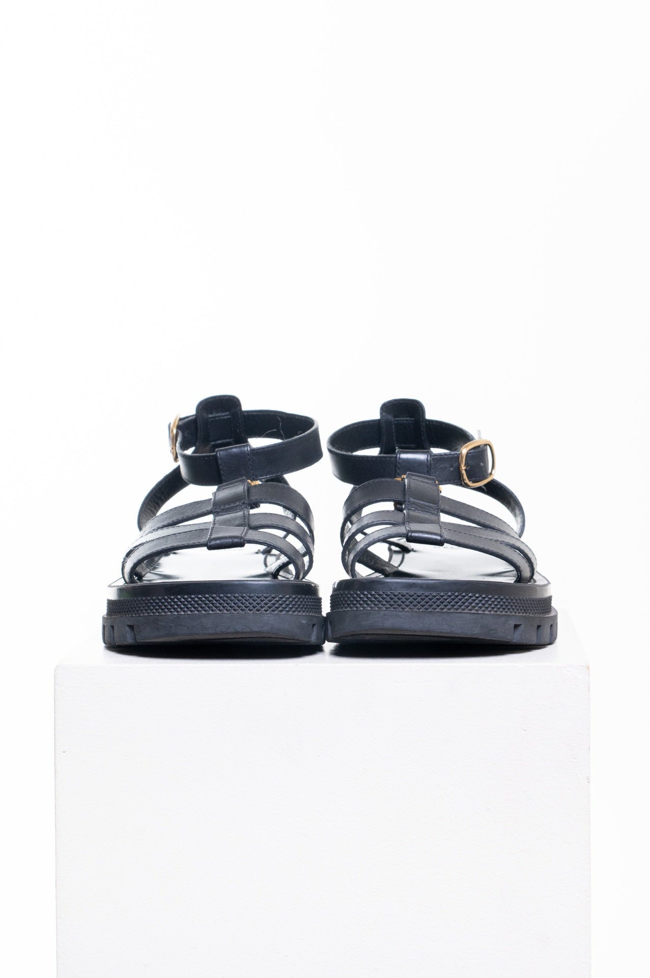 Black Leather Clea Triomphe Strappy Gladiator Sandals