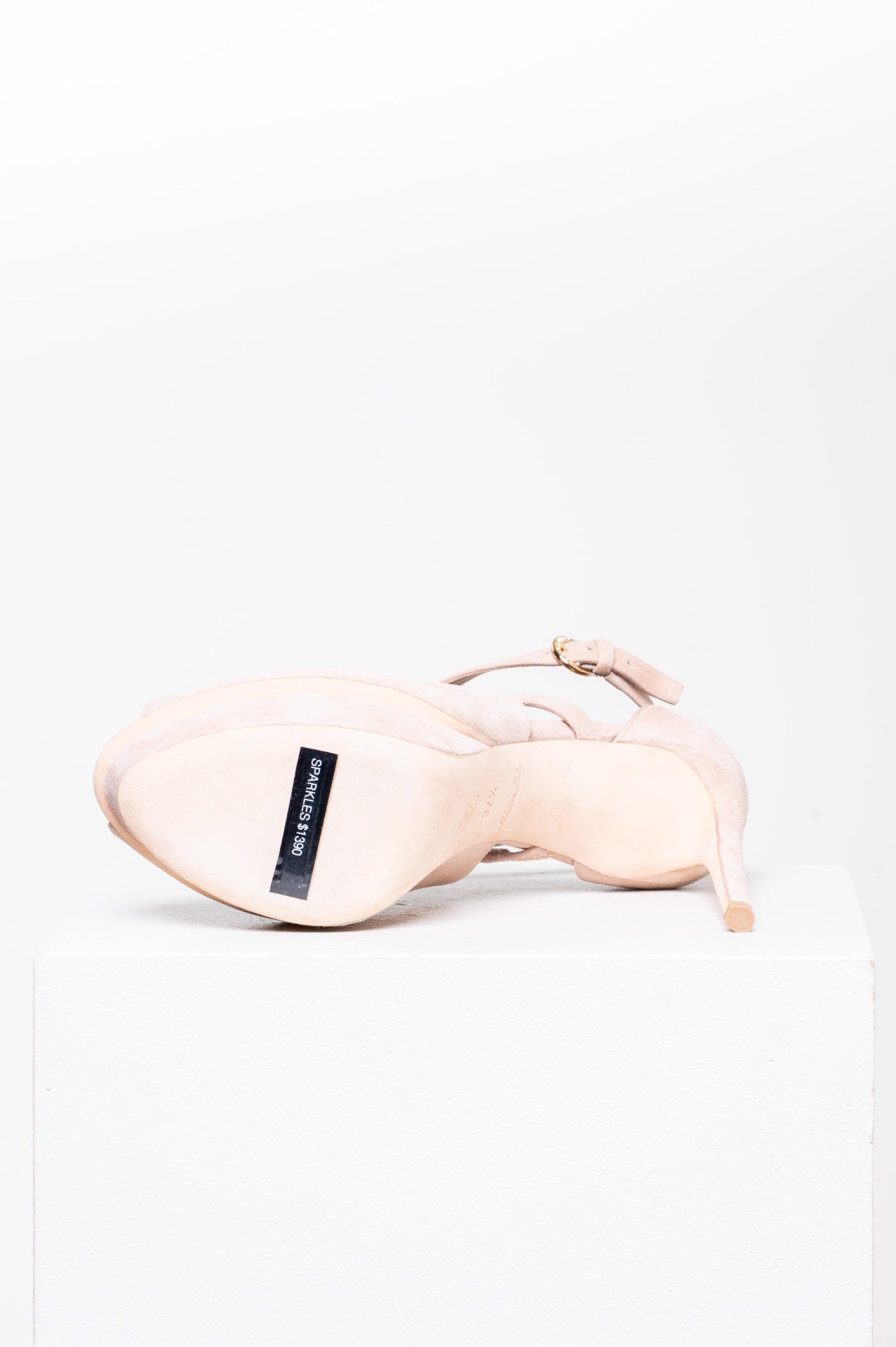 Beige Suede & Gemstone Cage Platform Sandal