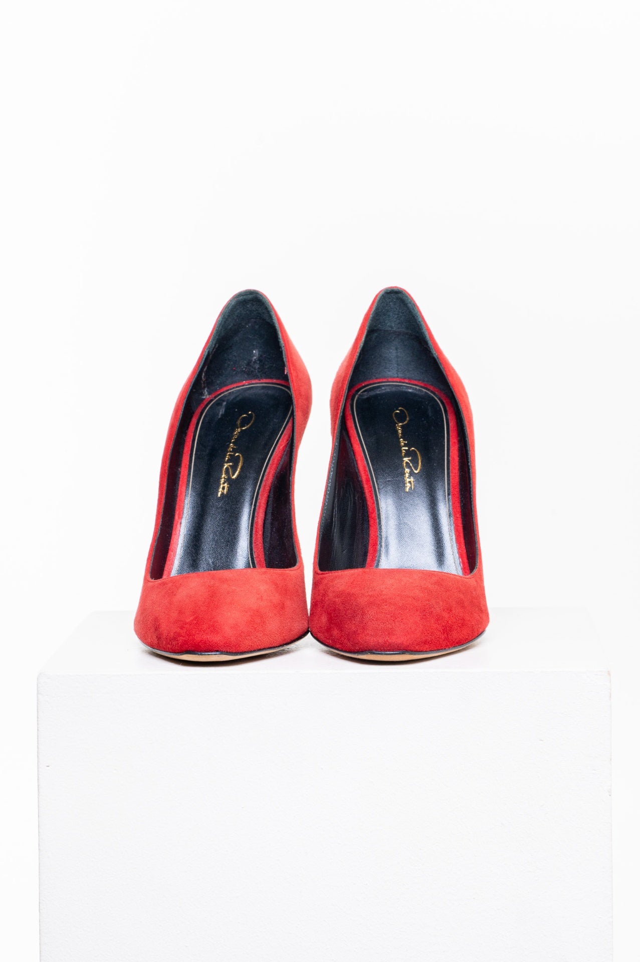 Red Suede Pump w/ Diamond Shaped Heel