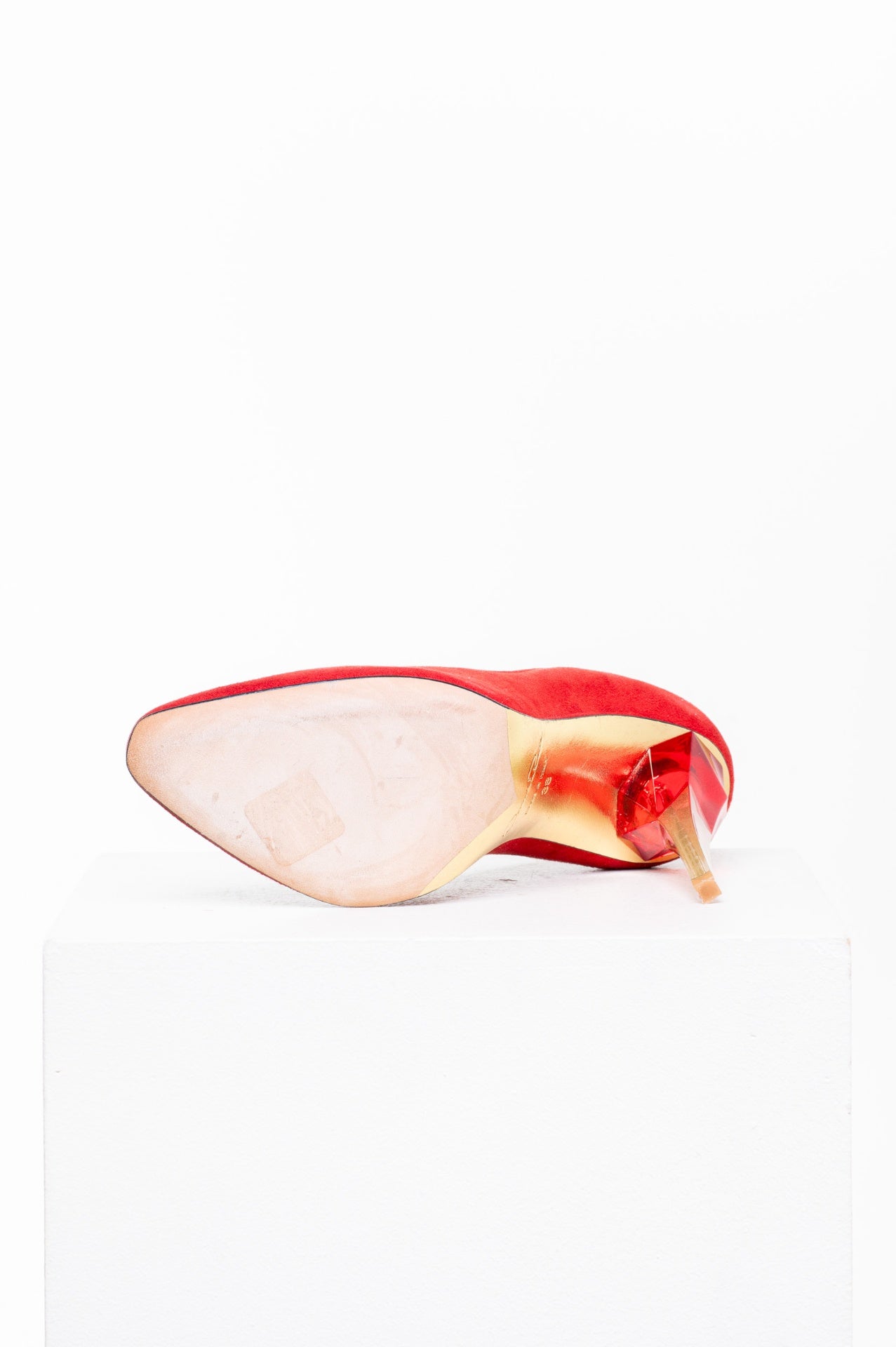 Red Suede Pump w/ Diamond Shaped Heel