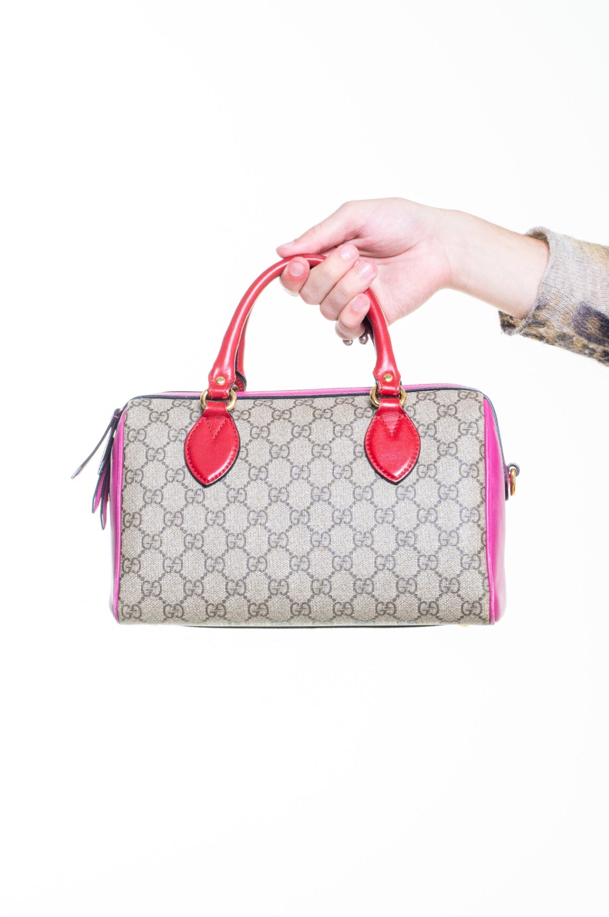 Pink Ebony Monogram GG Supreme Boston Bag