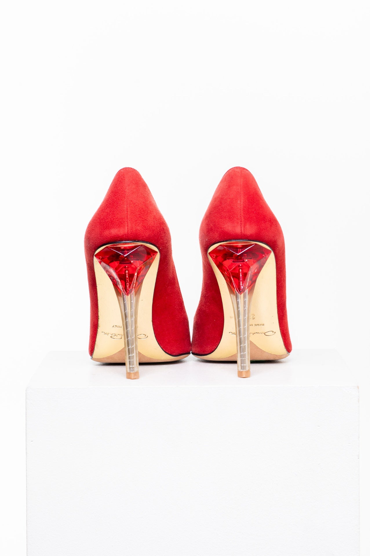Red Suede Pump w/ Diamond Shaped Heel