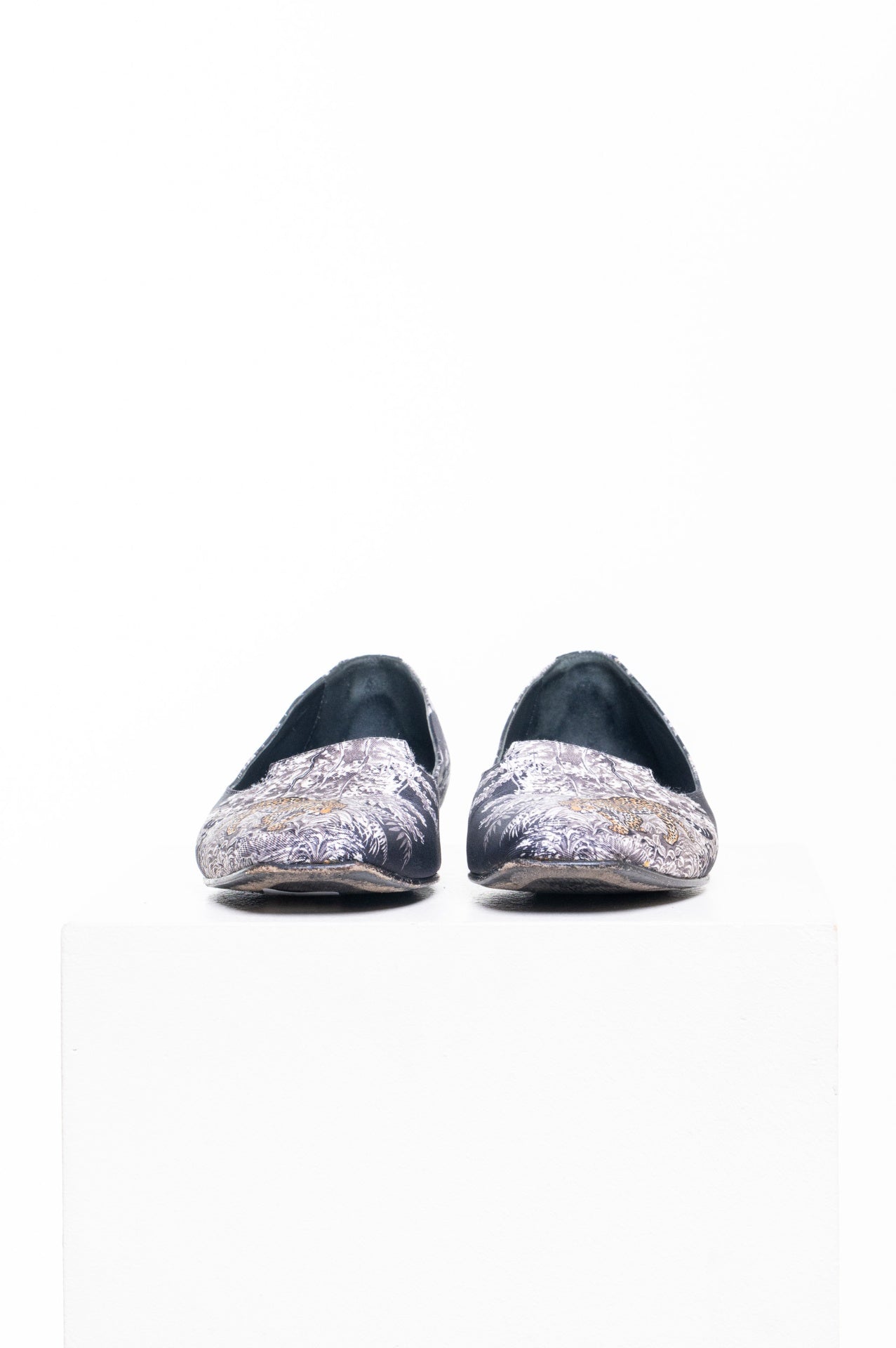 Black Printed Silk Equateur Tattoo Flats Ballet Loafer