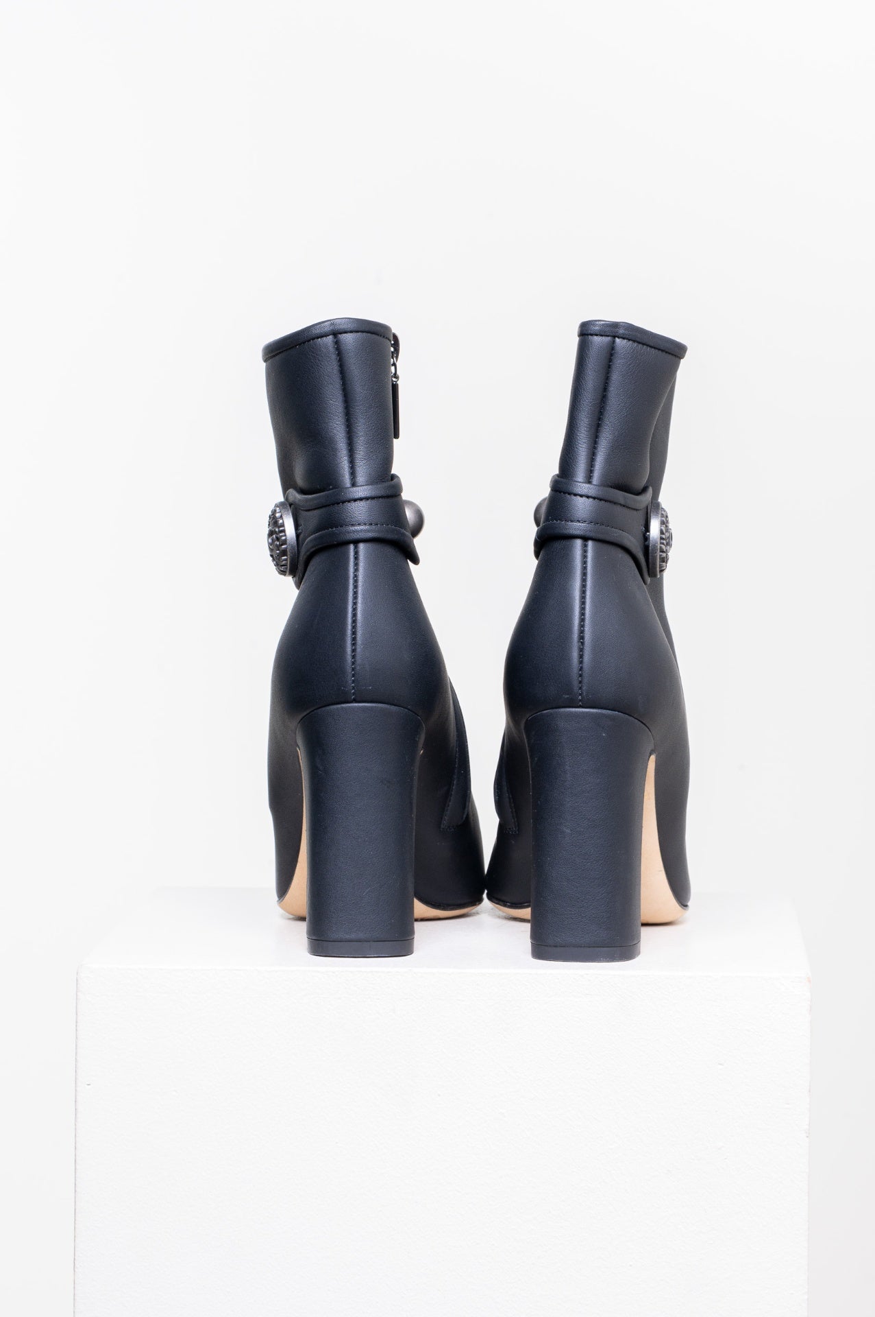 Black Round Toe Heeled Ankle Bootie