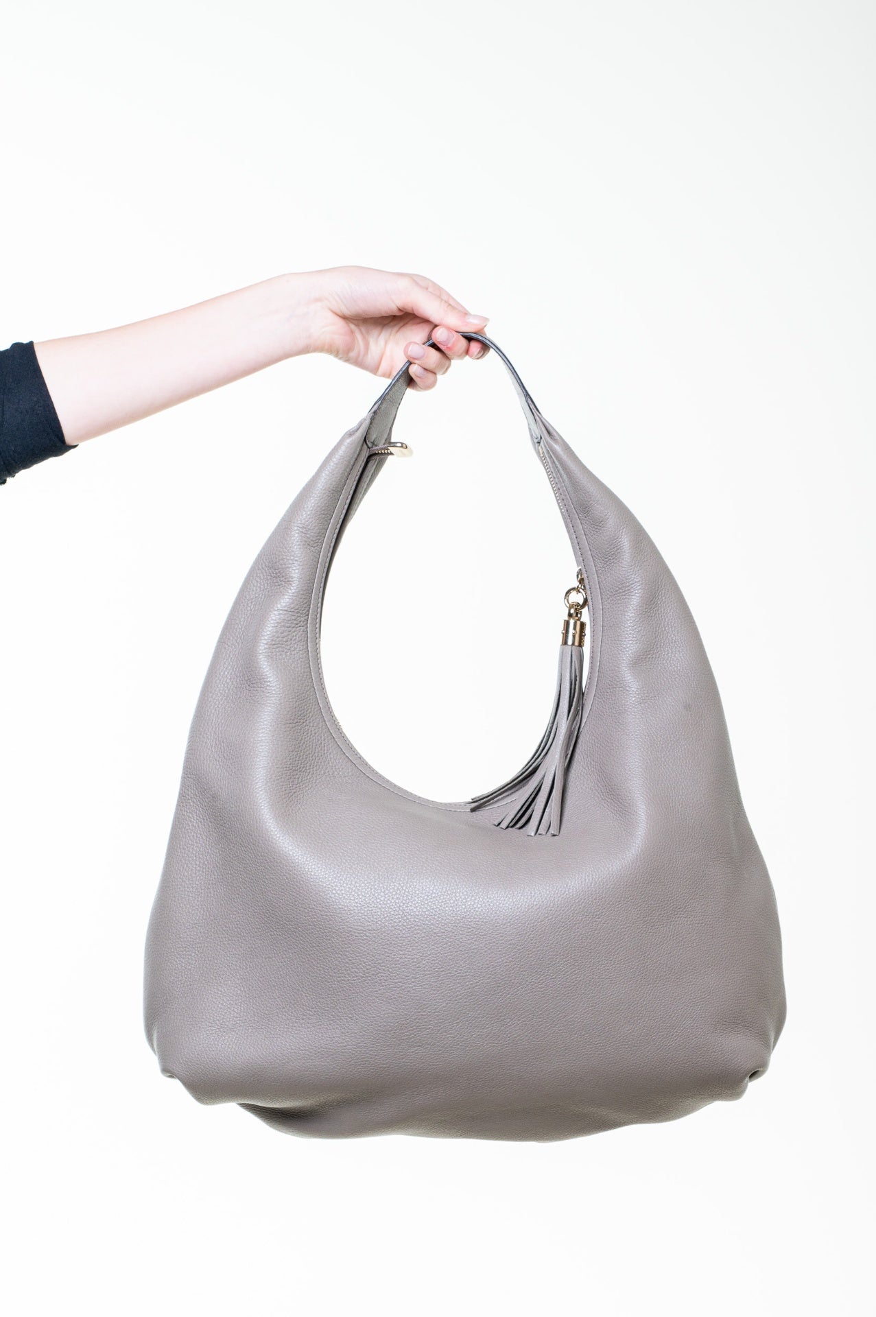 Taupe Large Leather Soho Hobo Tote Bag