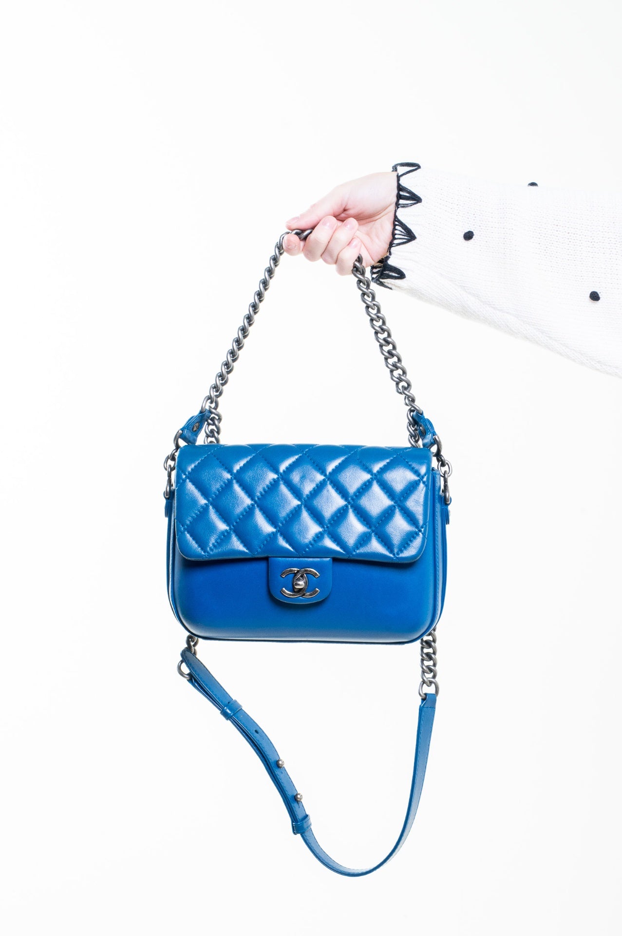 Blue Calfskin Rock My Shoulder Flap Bag