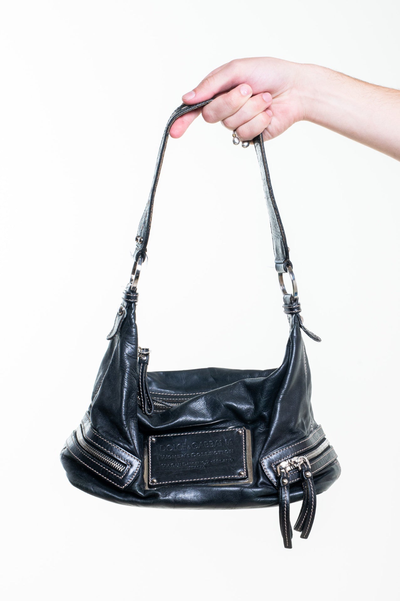 Vintage Black Leather Hobo Bag