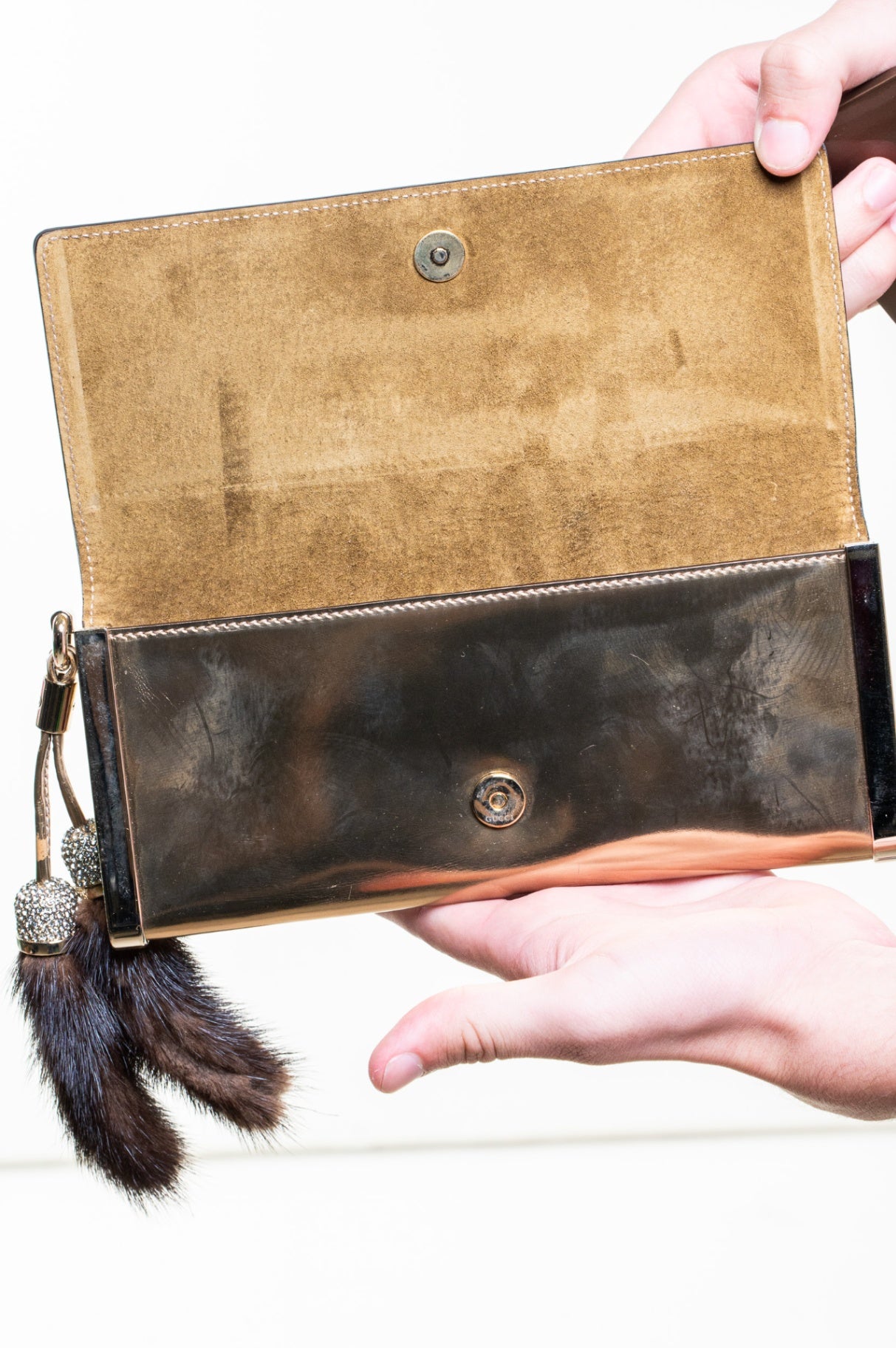 Gold Metallic Clutch w/ Mink Key Chain