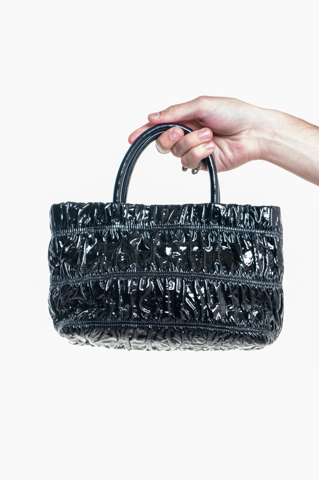 Black Vernice Gaufre Top Handle Bag