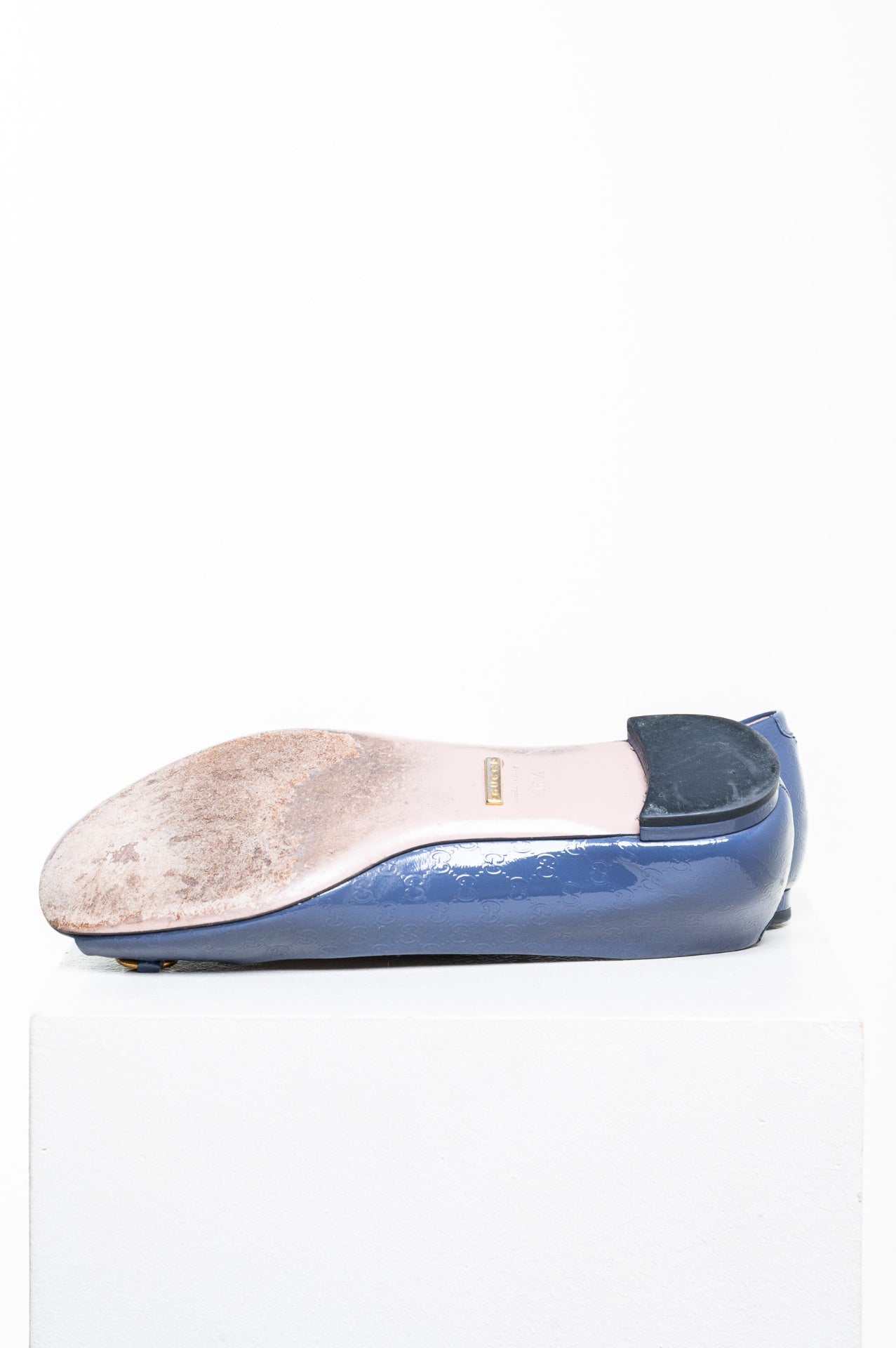 Cadet Grey Microguccissima Patent Jolene Peep Toe Ballet Flats