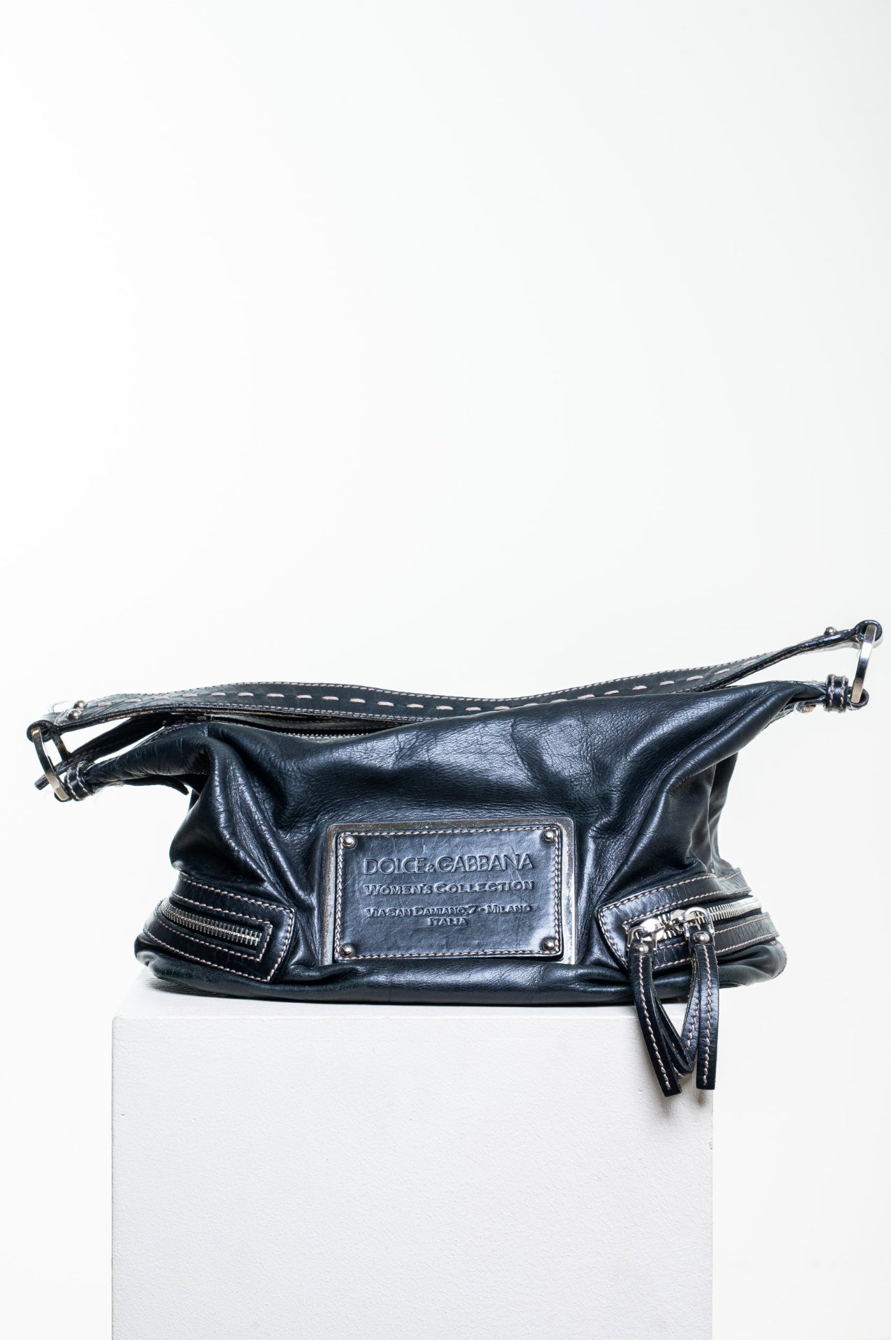 Vintage Black Leather Hobo Bag