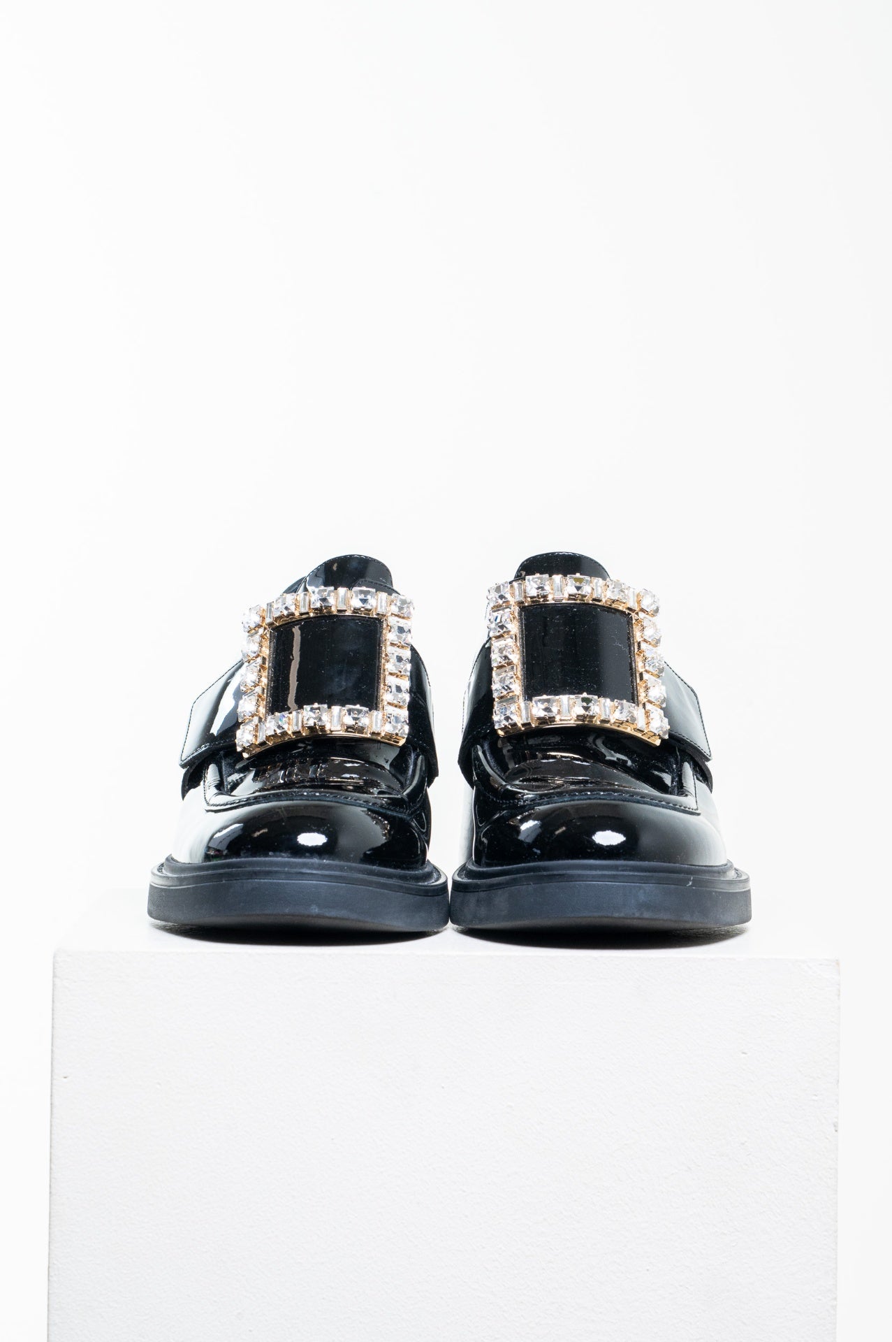 Black Patent Leather Viv' Rangers Strass Buckle Loafers