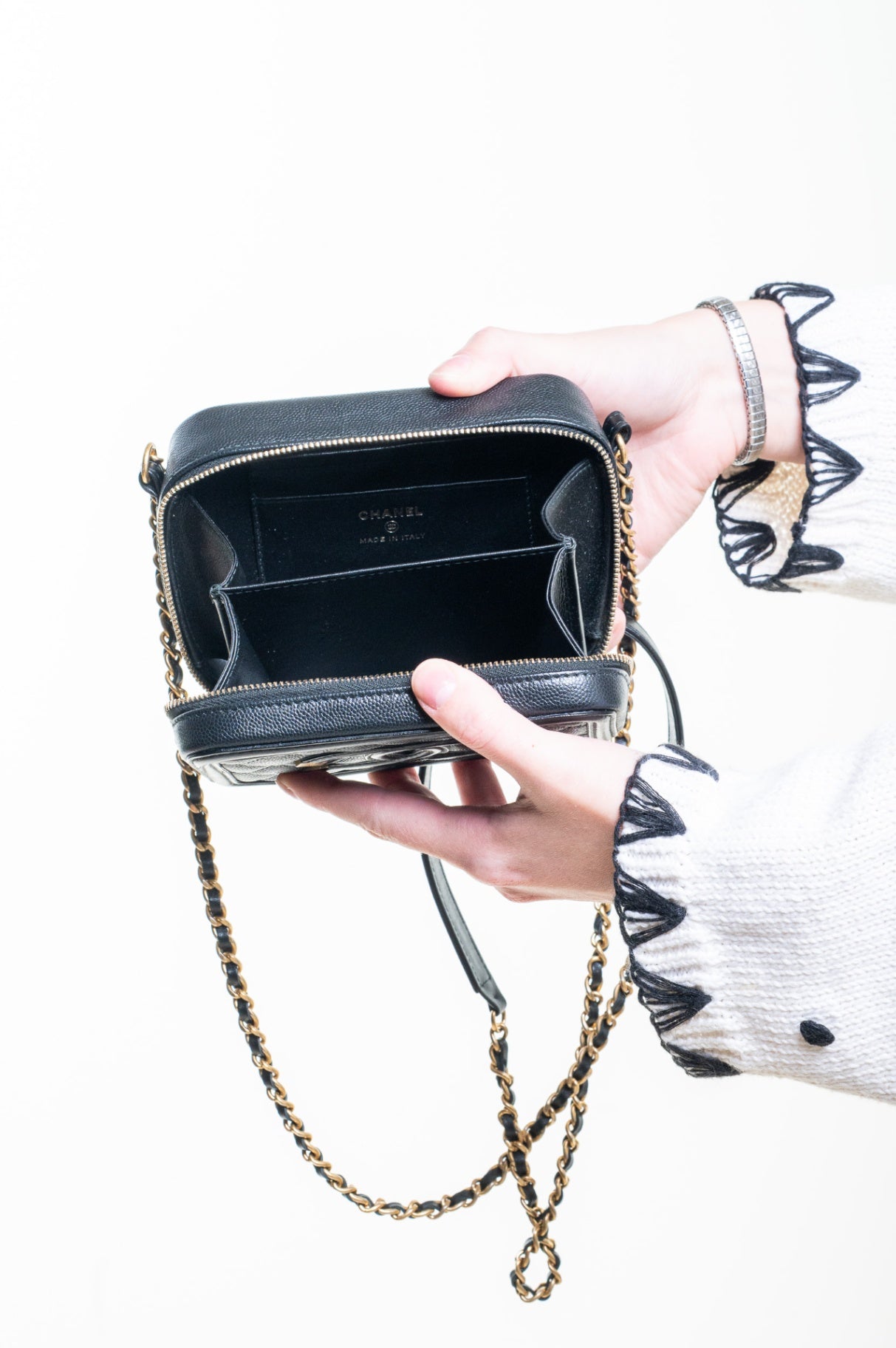 Black Mini Caviar Filigree Crossbody Bag