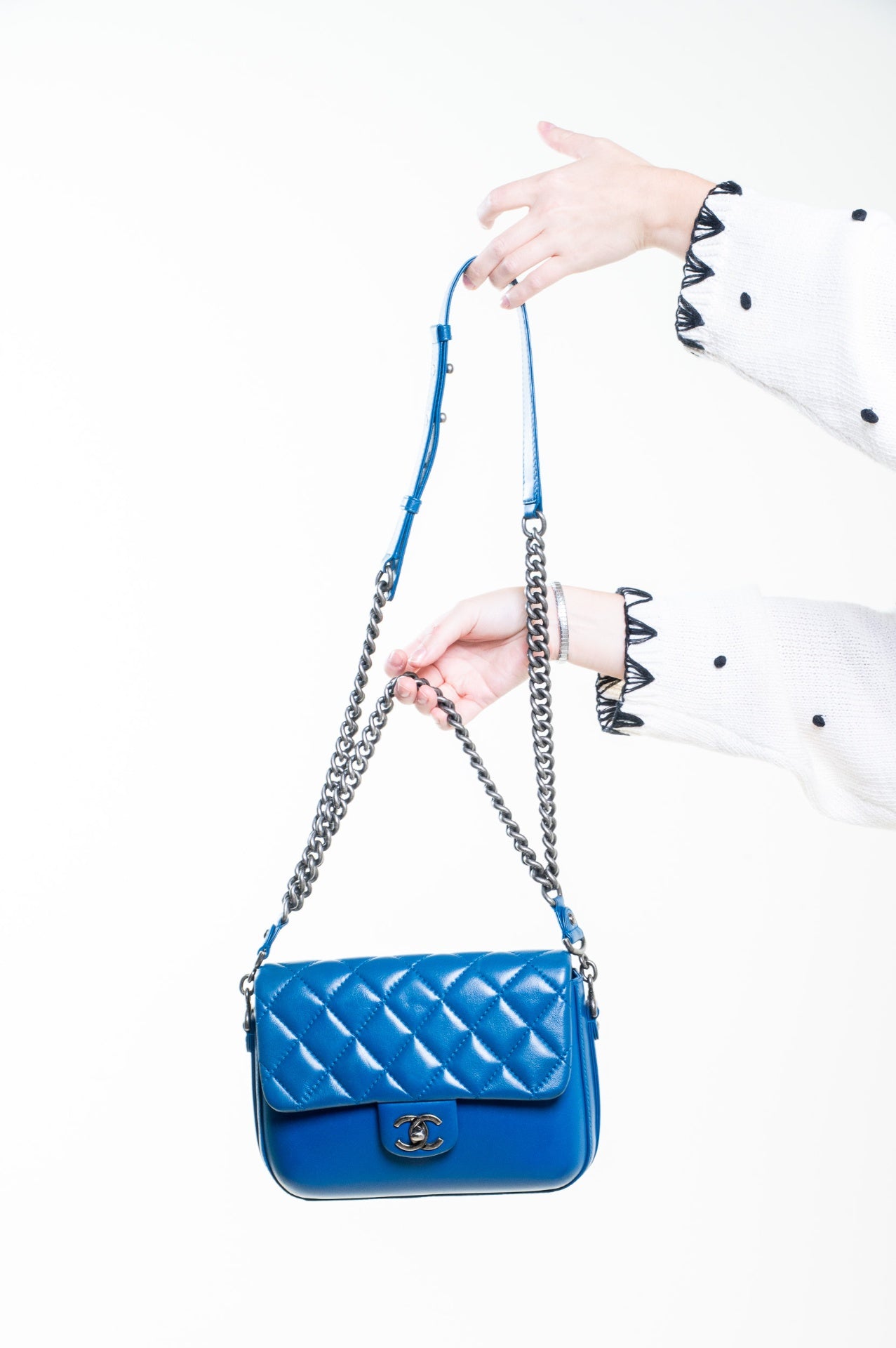 Blue Calfskin Rock My Shoulder Flap Bag