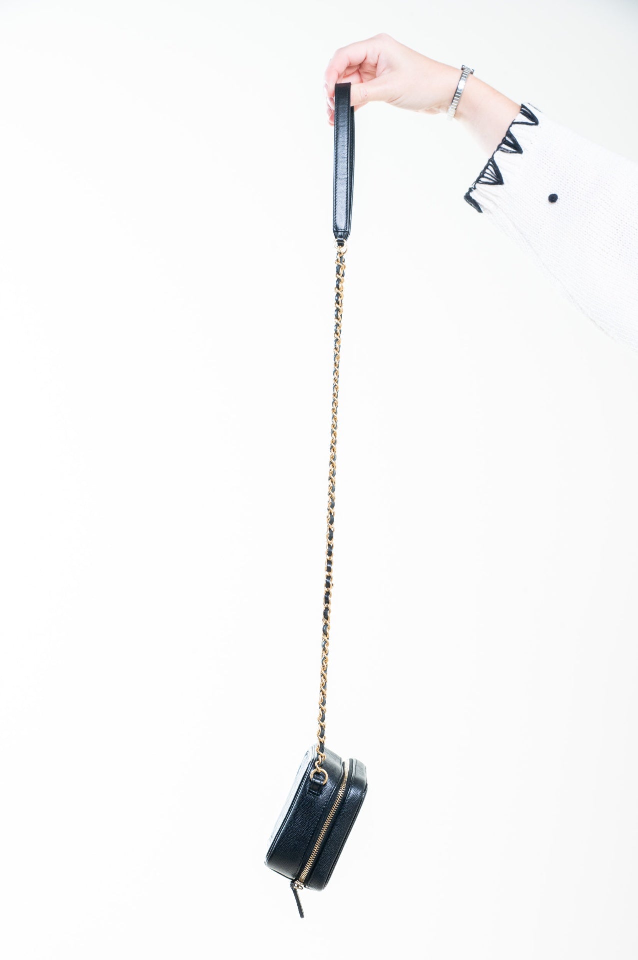 Black Mini Caviar Filigree Crossbody Bag