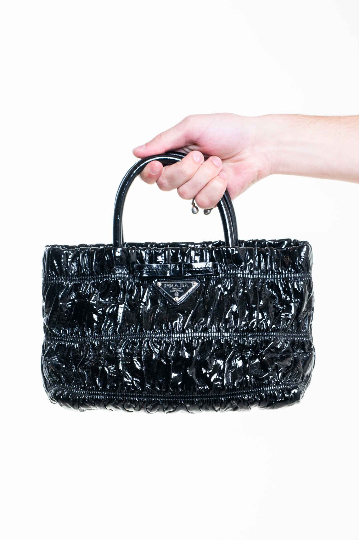 Black Vernice Gaufre Top Handle Bag