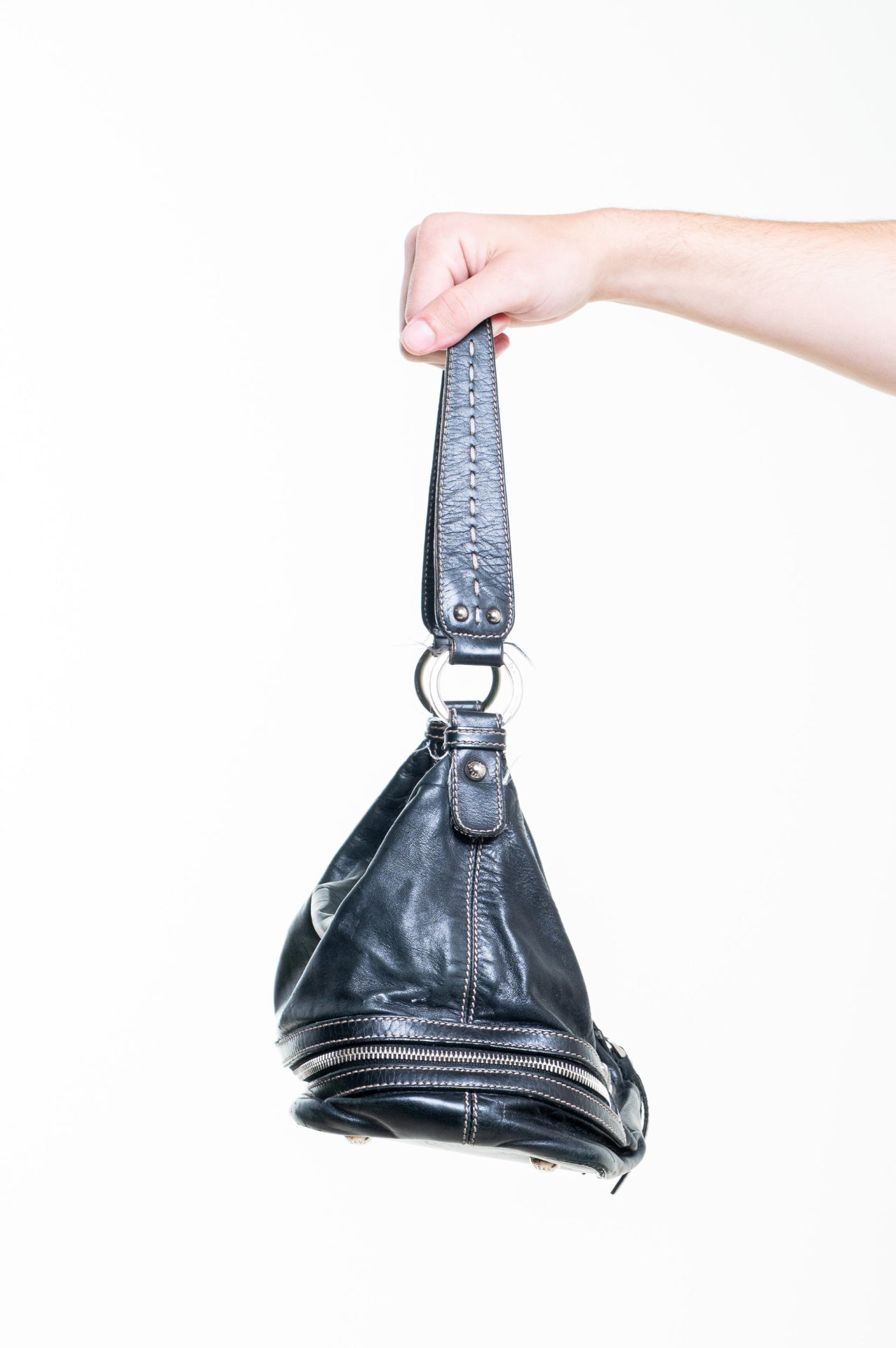 Vintage Black Leather Hobo Bag