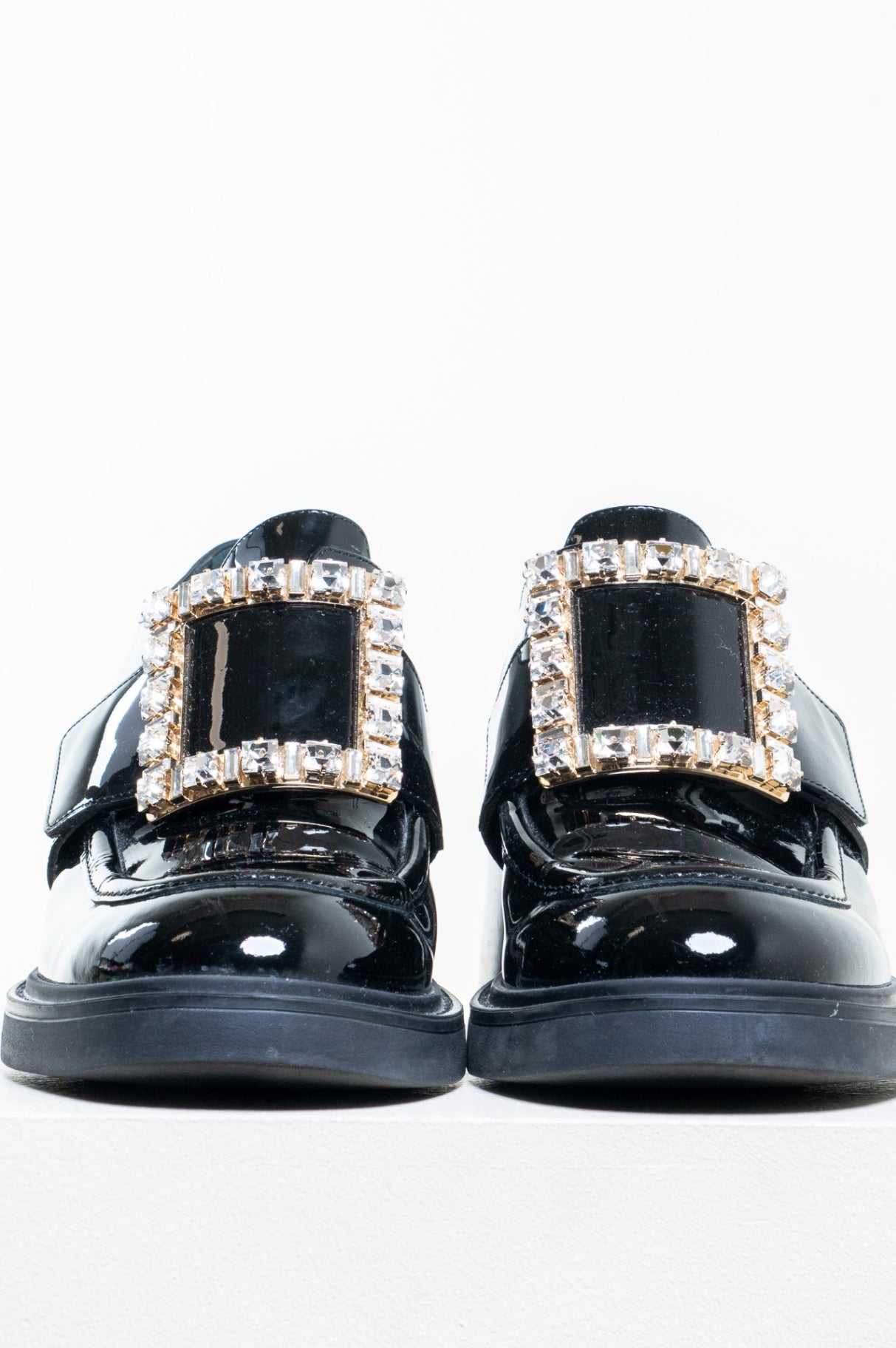 Black Patent Leather Viv' Rangers Strass Buckle Loafers