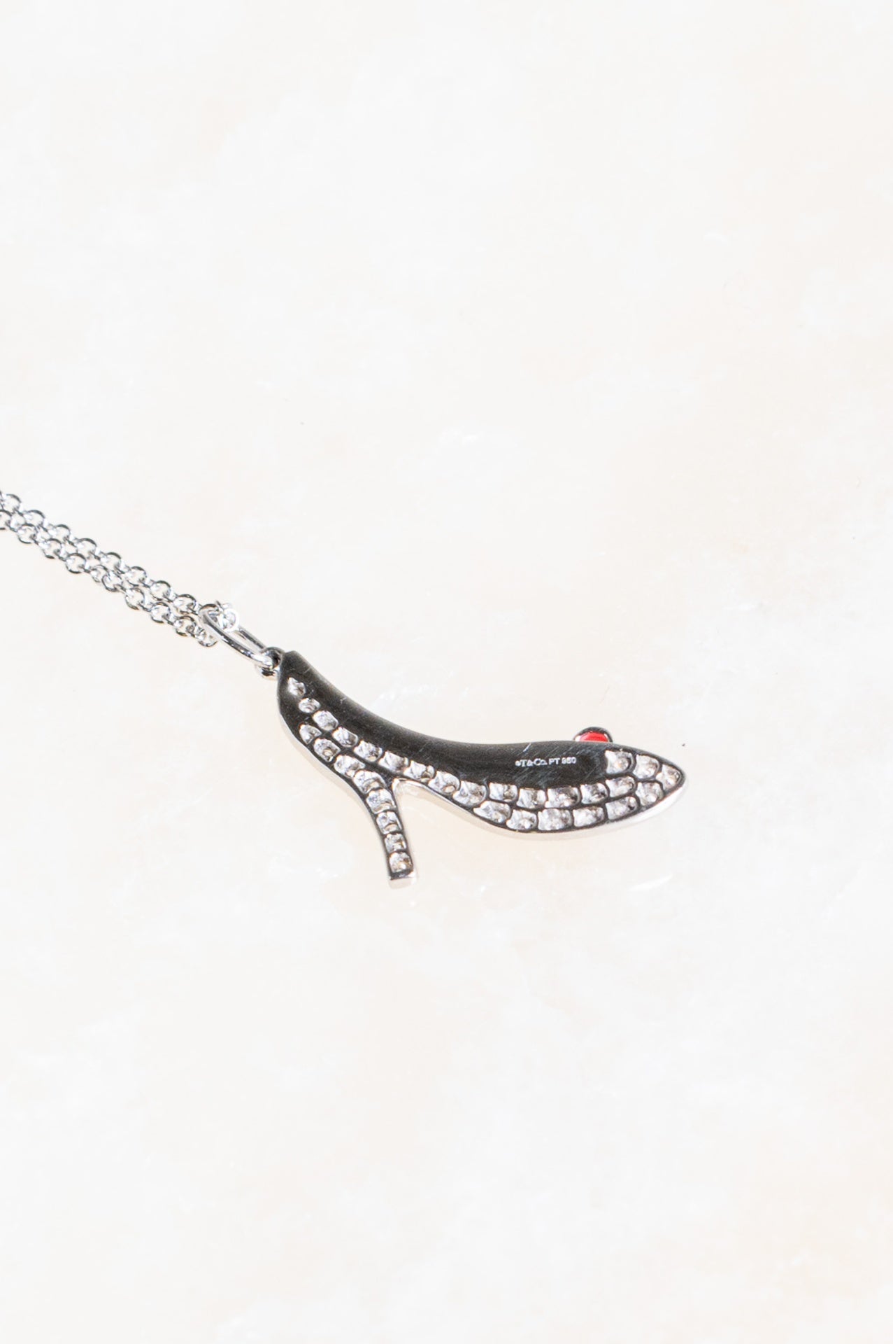 Diamond & Red Enamel Platinum 18K Heel Shoe Charm Necklace