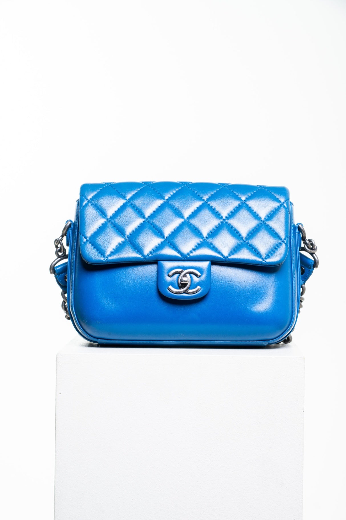 Blue Calfskin Rock My Shoulder Flap Bag