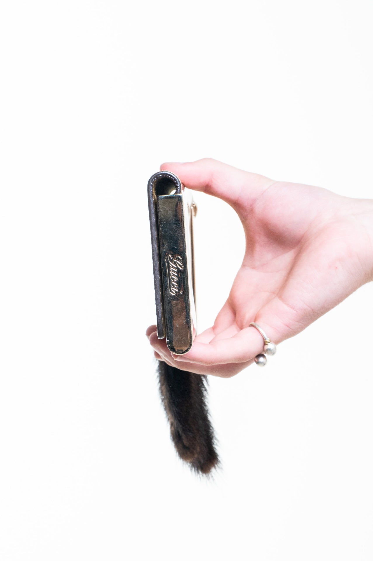 Gold Metallic Clutch w/ Mink Key Chain