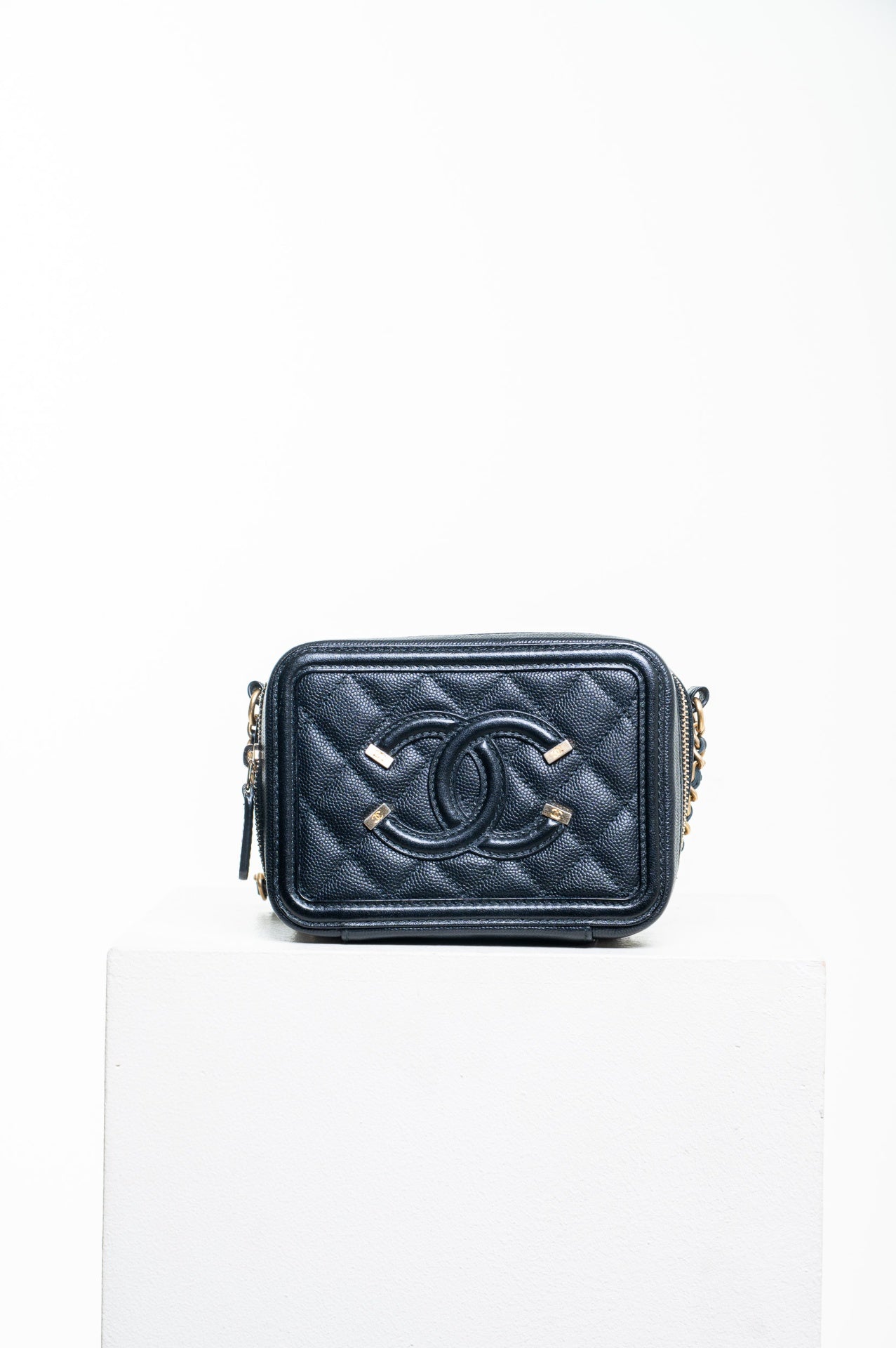 Black Mini Caviar Filigree Crossbody Bag