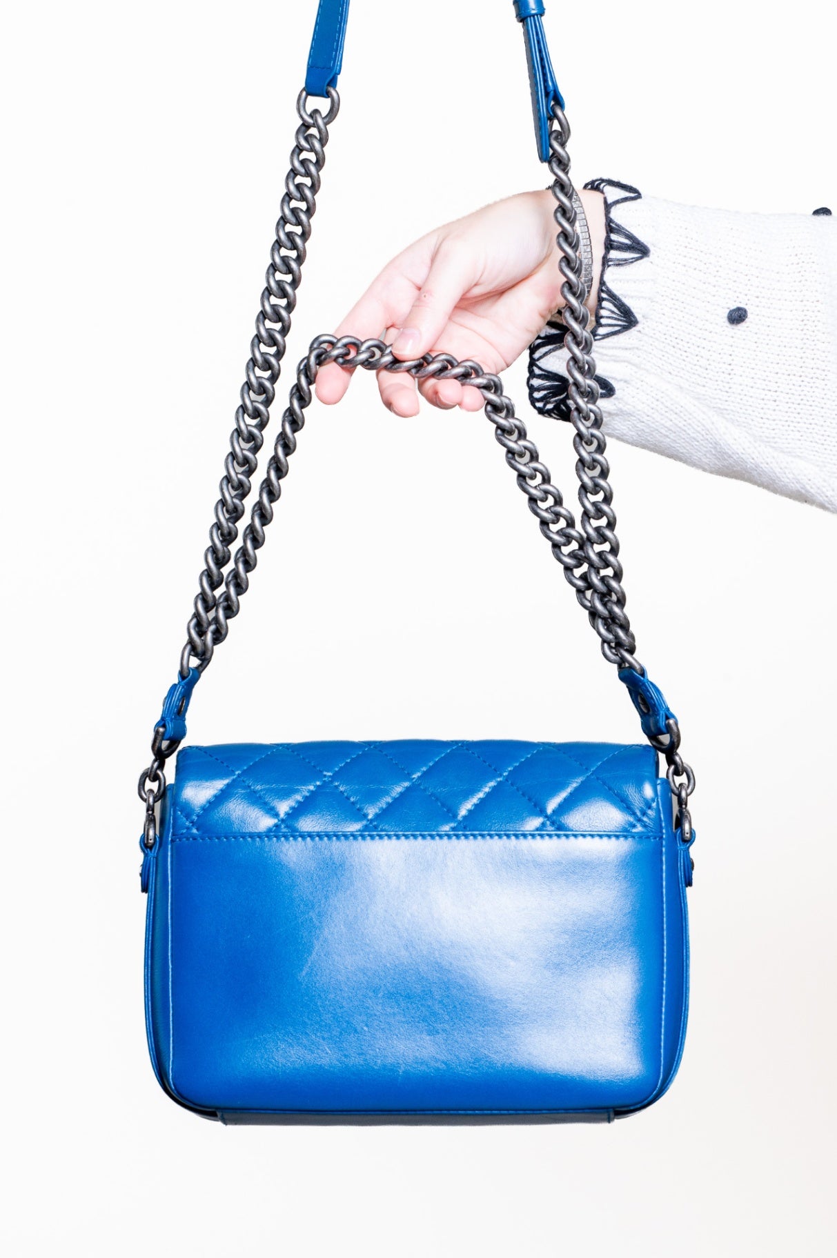 Blue Calfskin Rock My Shoulder Flap Bag