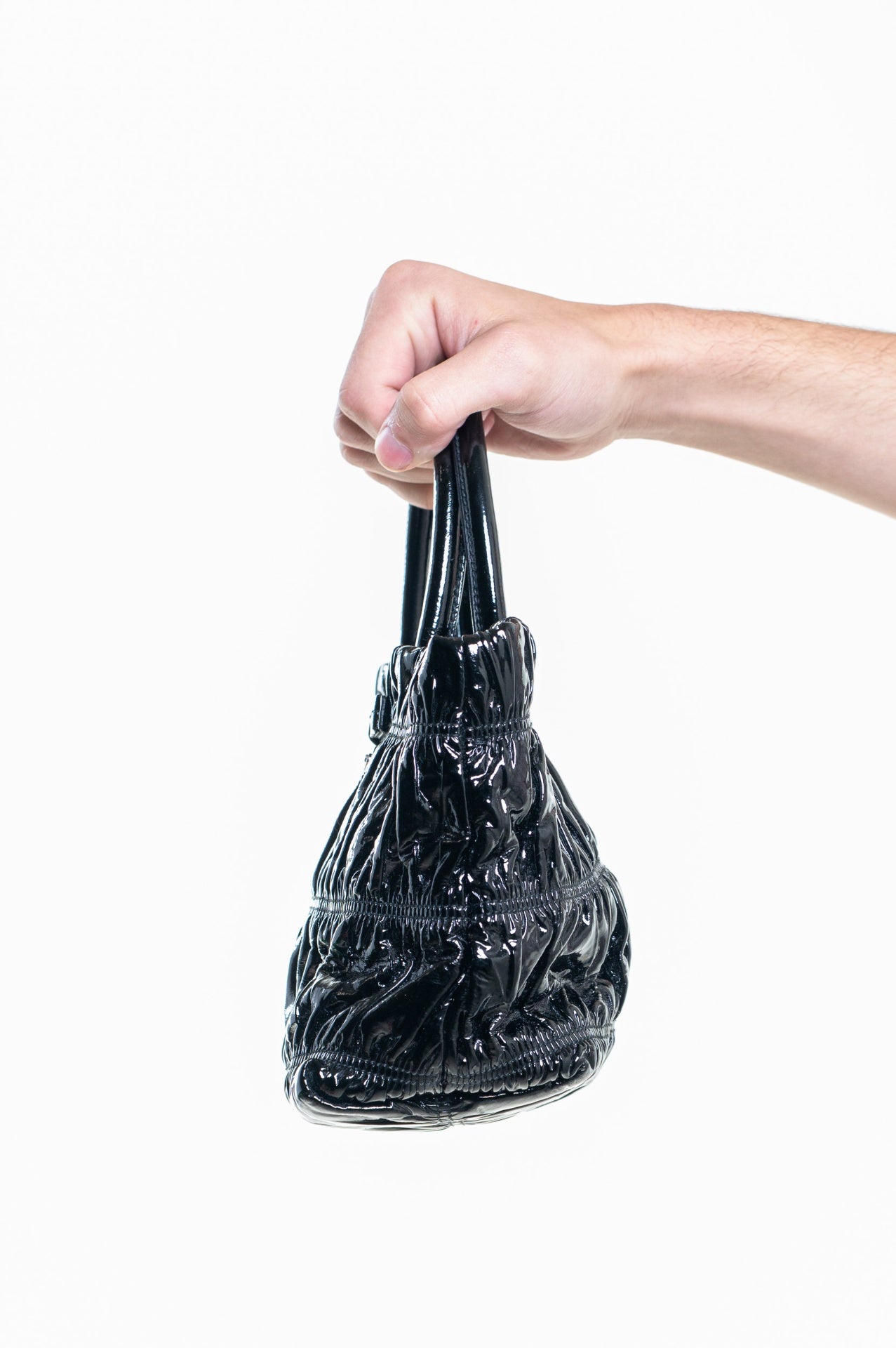 Black Vernice Gaufre Top Handle Bag