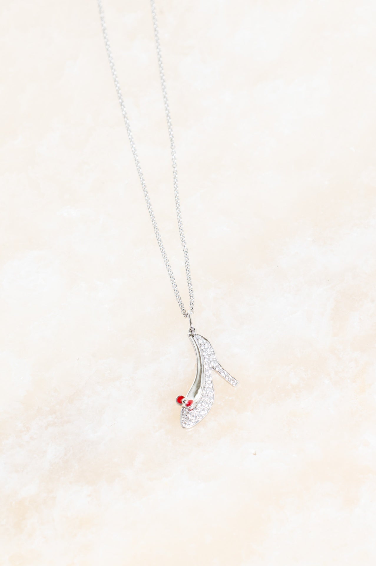 Diamond & Red Enamel Platinum 18K Heel Shoe Charm Necklace