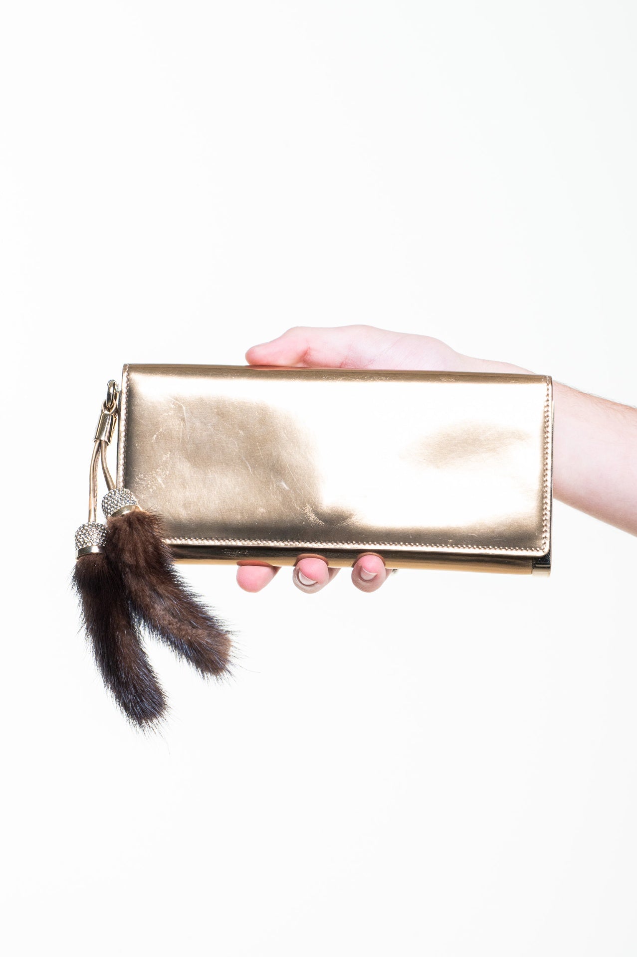 Gold Metallic Clutch w/ Mink Key Chain
