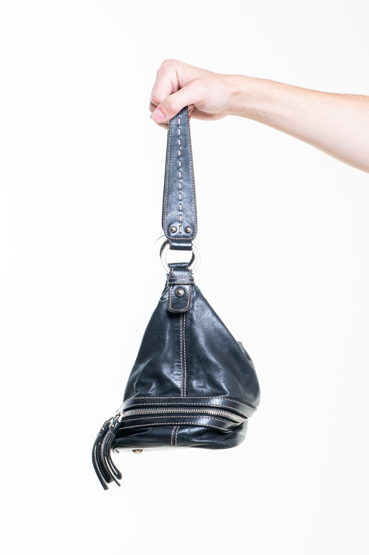 Vintage Black Leather Hobo Bag