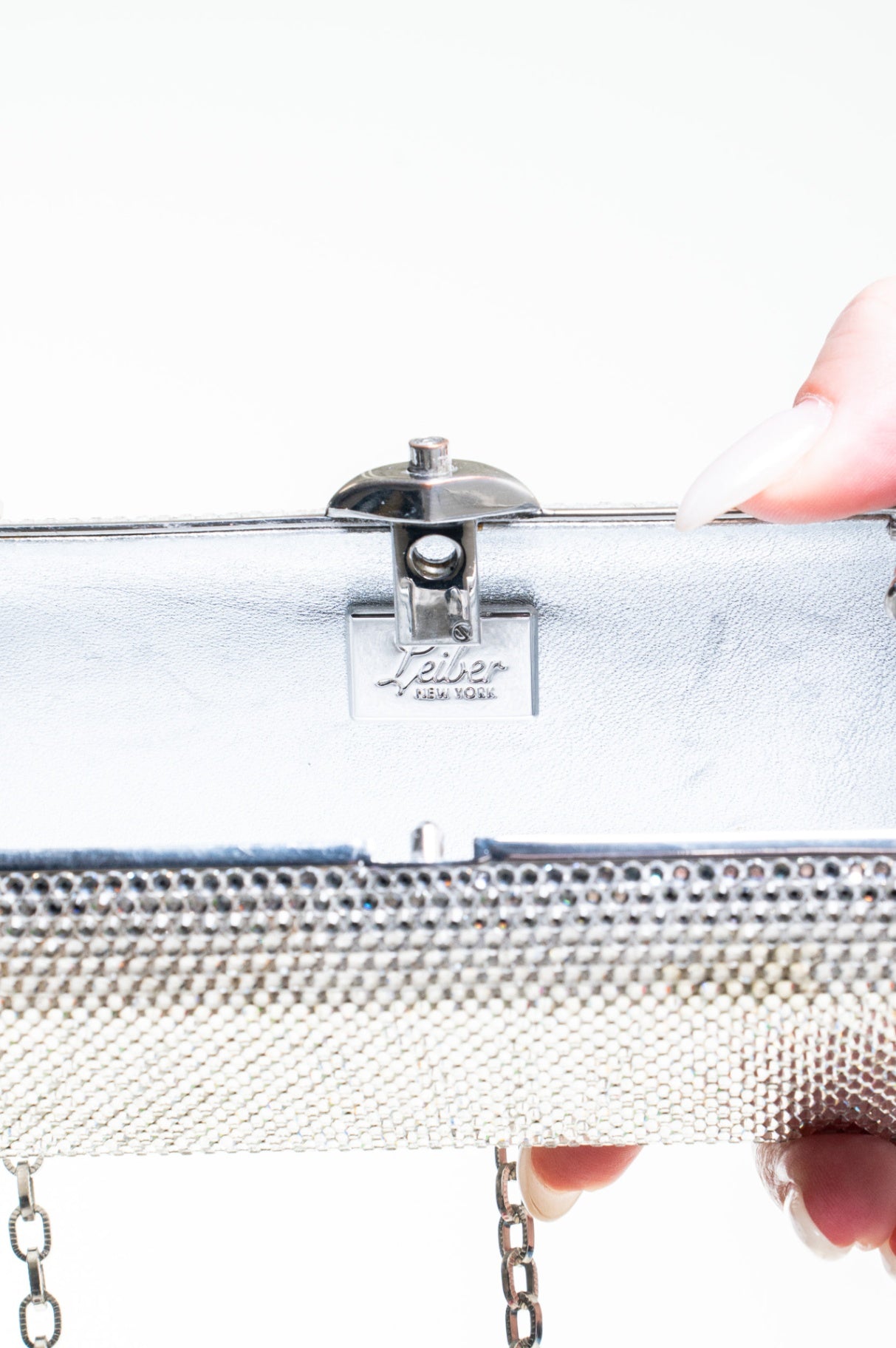 Vintage Silver Gemstone Clutch w/ Crossbody Chain