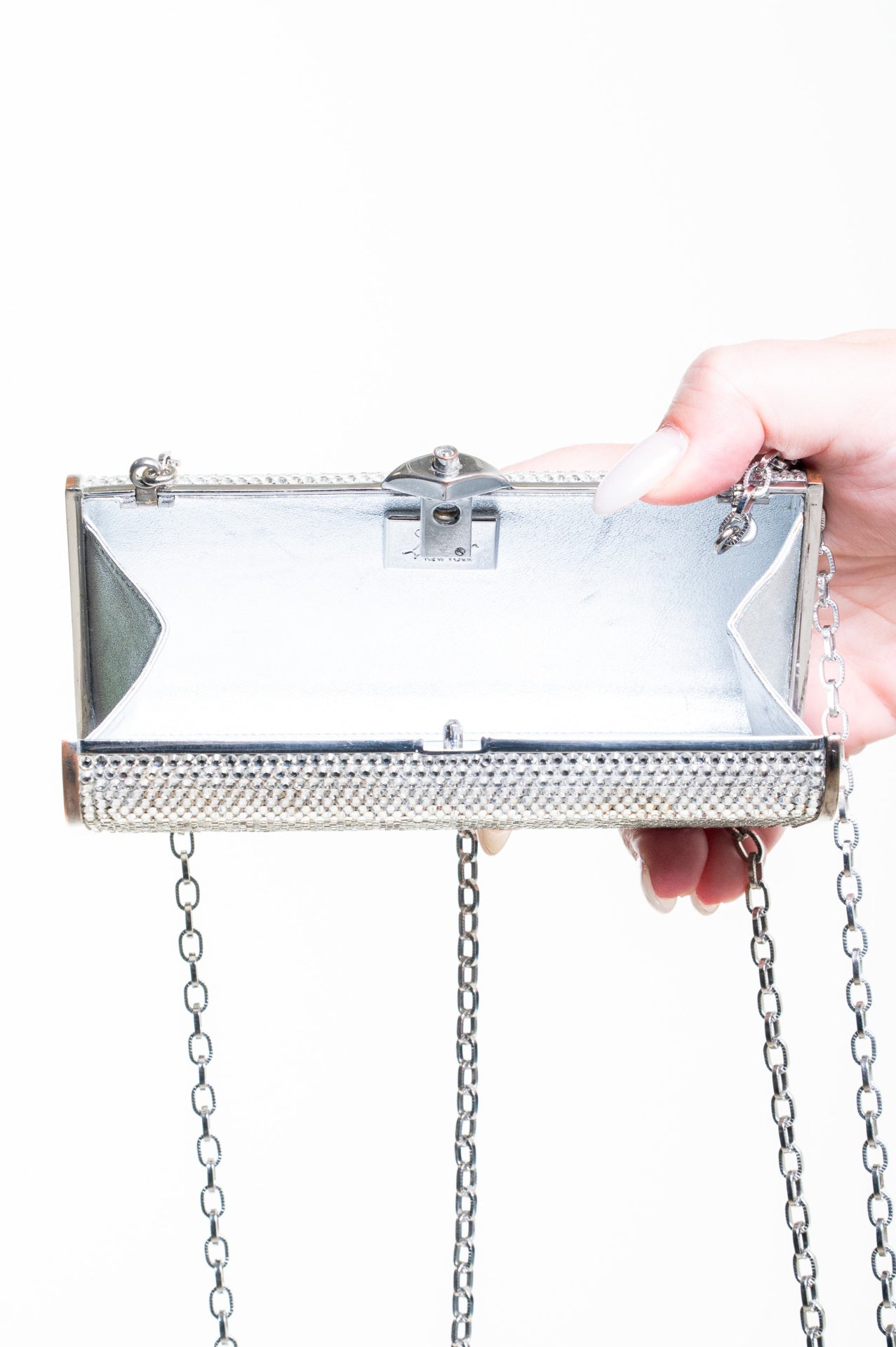 Vintage Silver Gemstone Clutch w/ Crossbody Chain