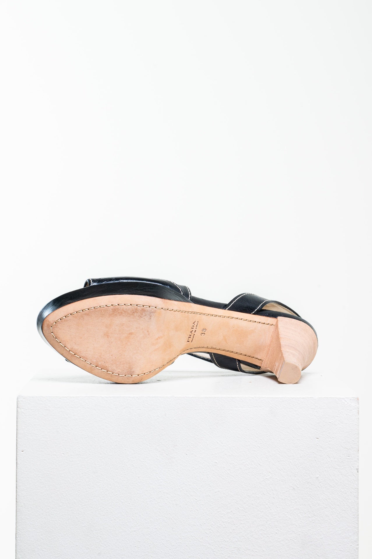 Vintage Black Wood Heel Ankle Wrap Sandal