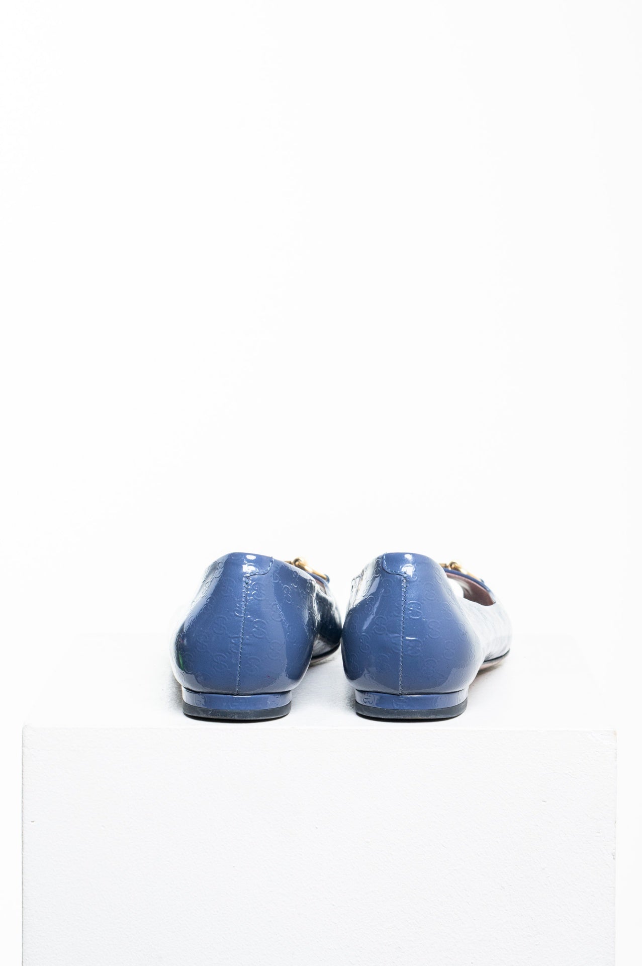 Cadet Grey Microguccissima Patent Jolene Peep Toe Ballet Flats