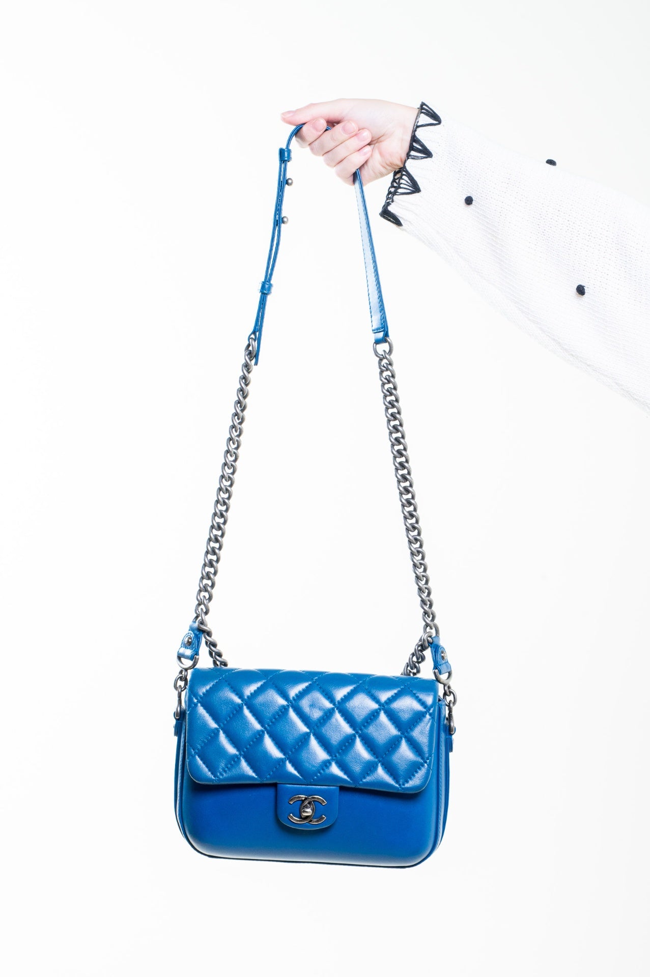 Blue Calfskin Rock My Shoulder Flap Bag
