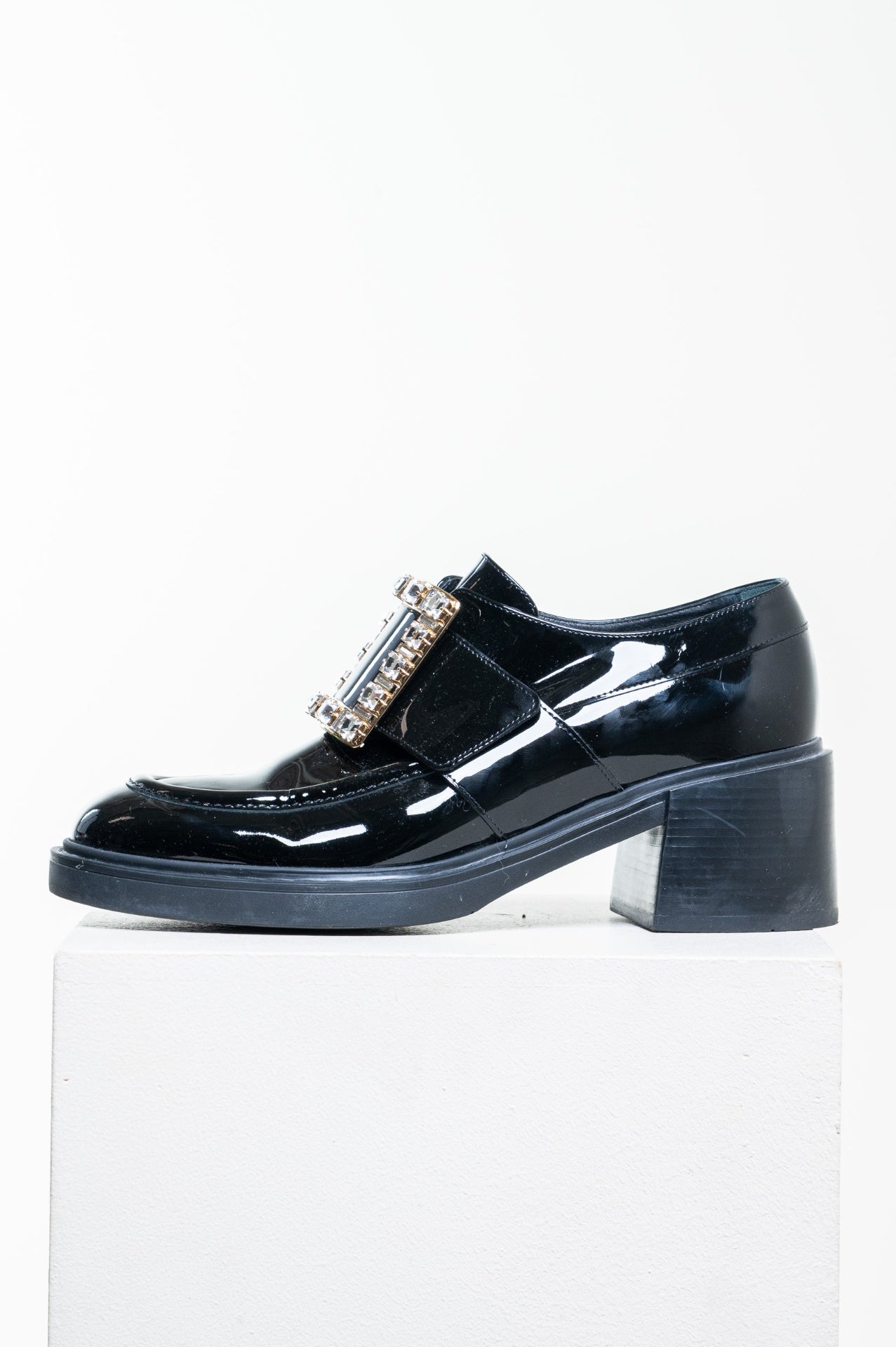 Black Patent Leather Viv' Rangers Strass Buckle Loafers
