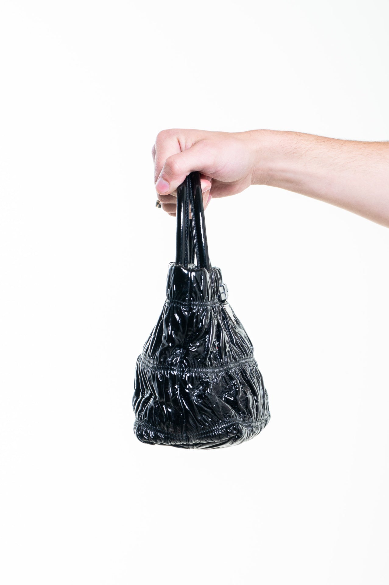 Black Vernice Gaufre Top Handle Bag